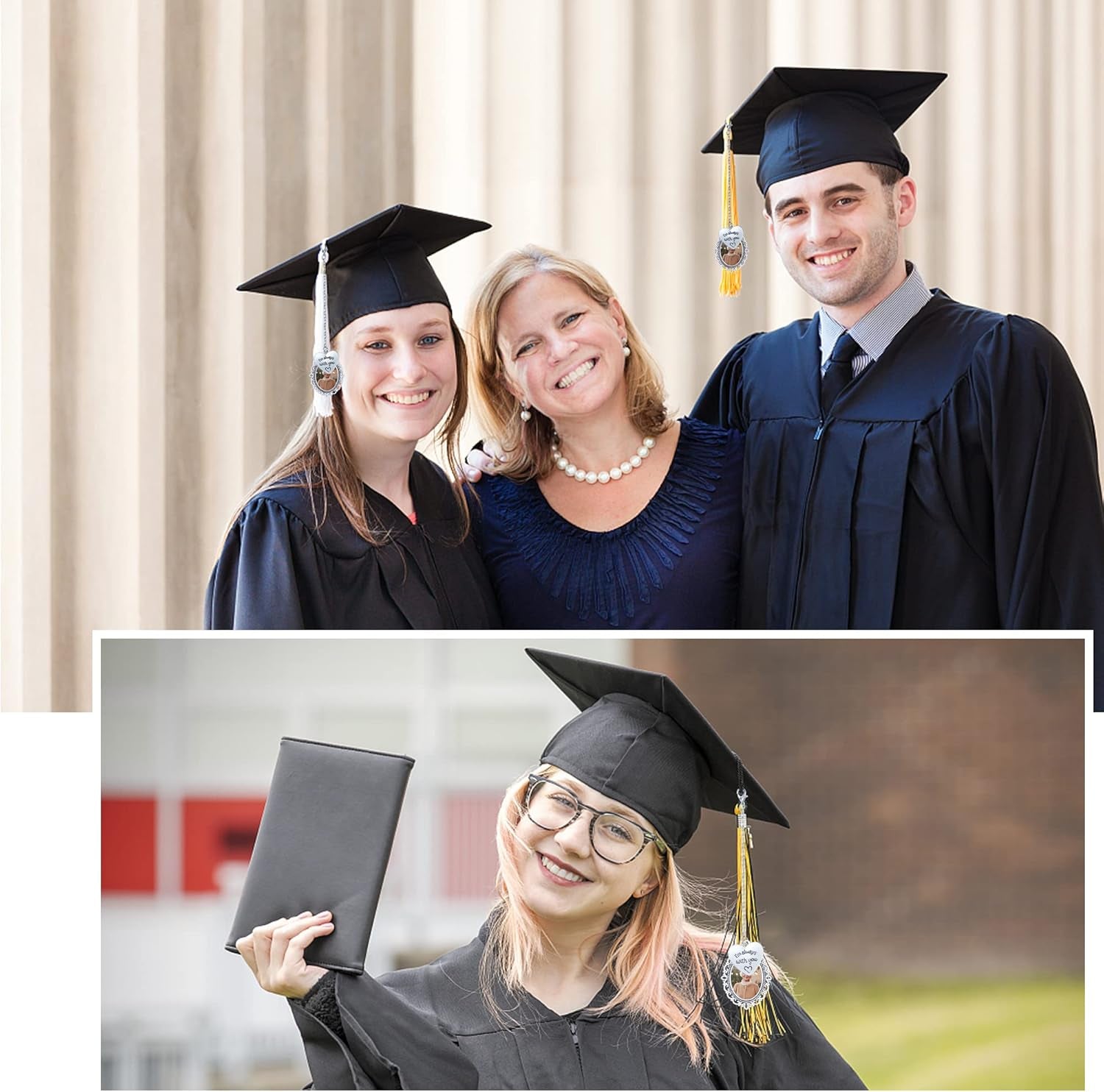 Class of 2024 Graduation Cap Photo Charm Antique Photo Charms I Always with You Memorial Ceremony College Gift DIY Grad Photo Chain with Glass Wear on Cap in Memory for Graduation