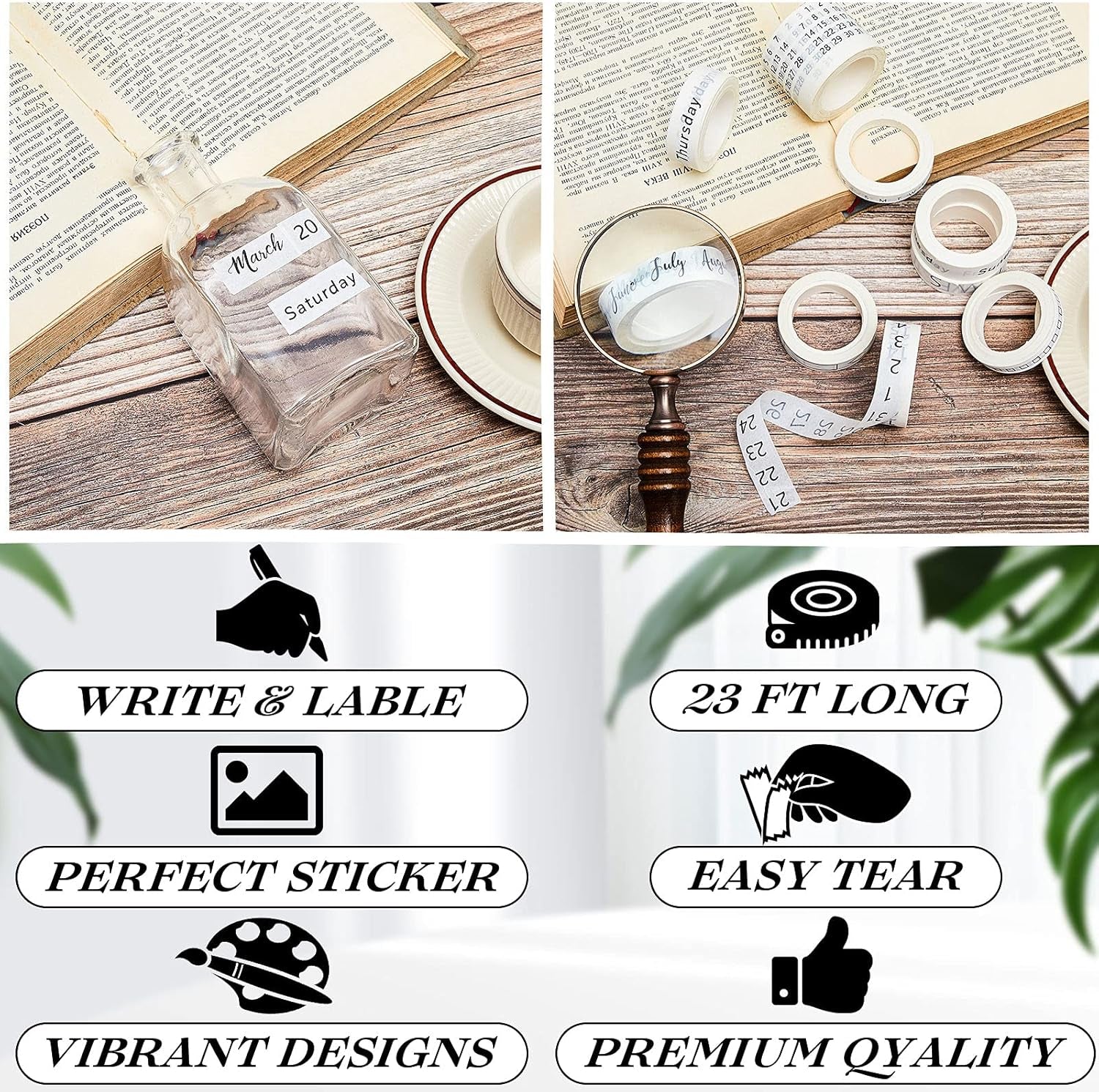 9 Rolls Calendar Washi Tape Set Date Day Week Month Number Calendar Washi Masking Tape Decorative Patterned Marking Tape for Arts Crafts Journal Planner