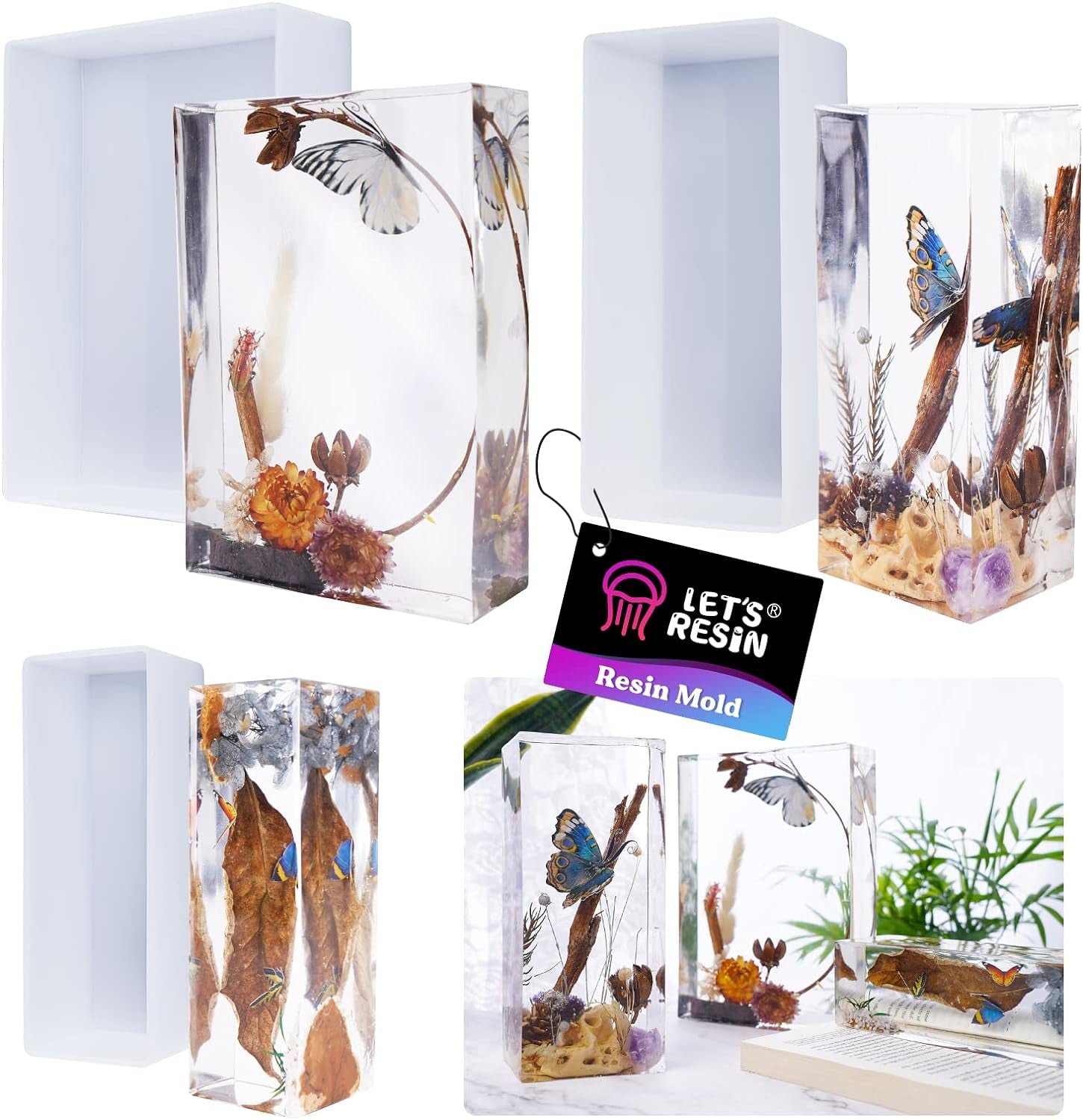 Large Resin Molds,Resin Flower Preservation Molds with Hexagon Square Large Epoxy Molds,Cube Sphere Pyramid Regular Silicone Molds for Resin,Wedding Bouquet Keepsakes,Bookend,Home Décor