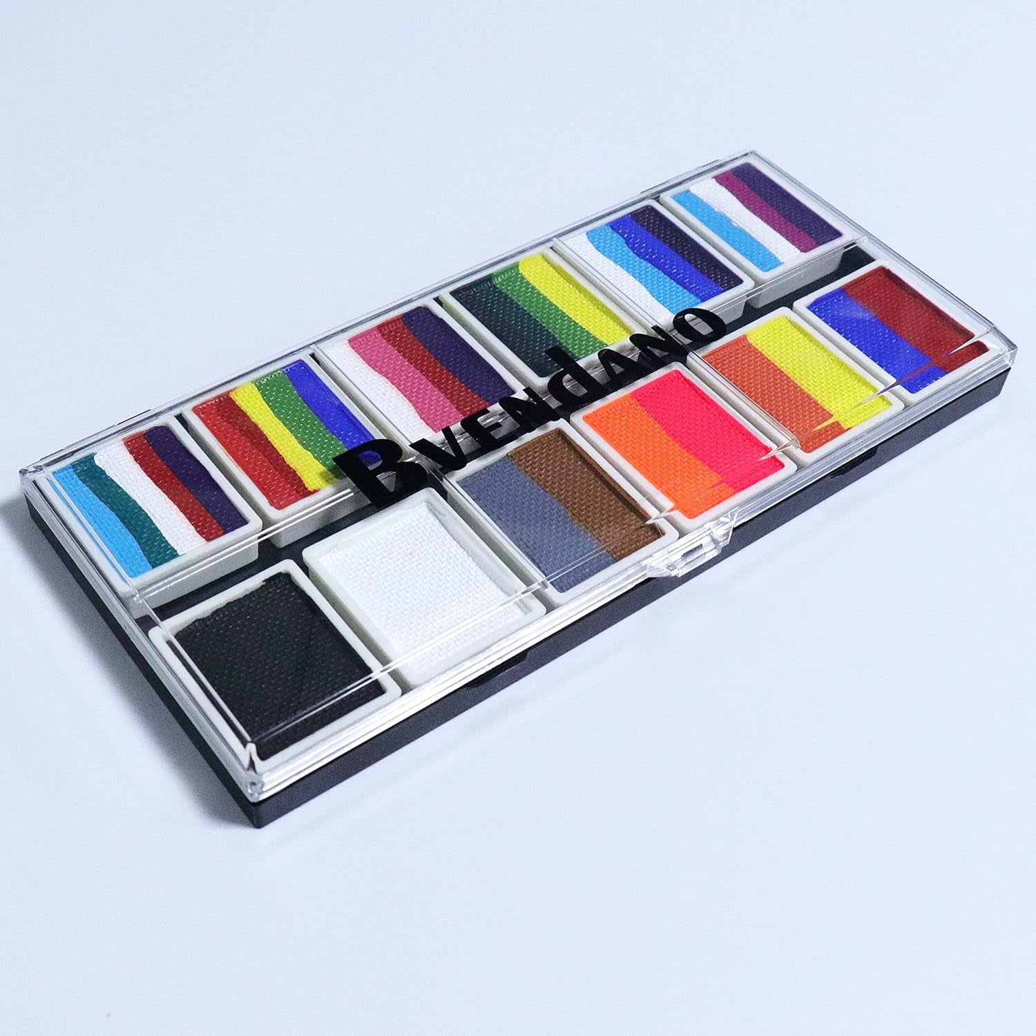 Professional Face Paint Makeup Split Cake Palette 12 × 10Gm Water Actived, Non-Toxic One Stroke Rainbow Body & Face Painting Kit with 5 Stencils, 3 Brushes for Kids Adults