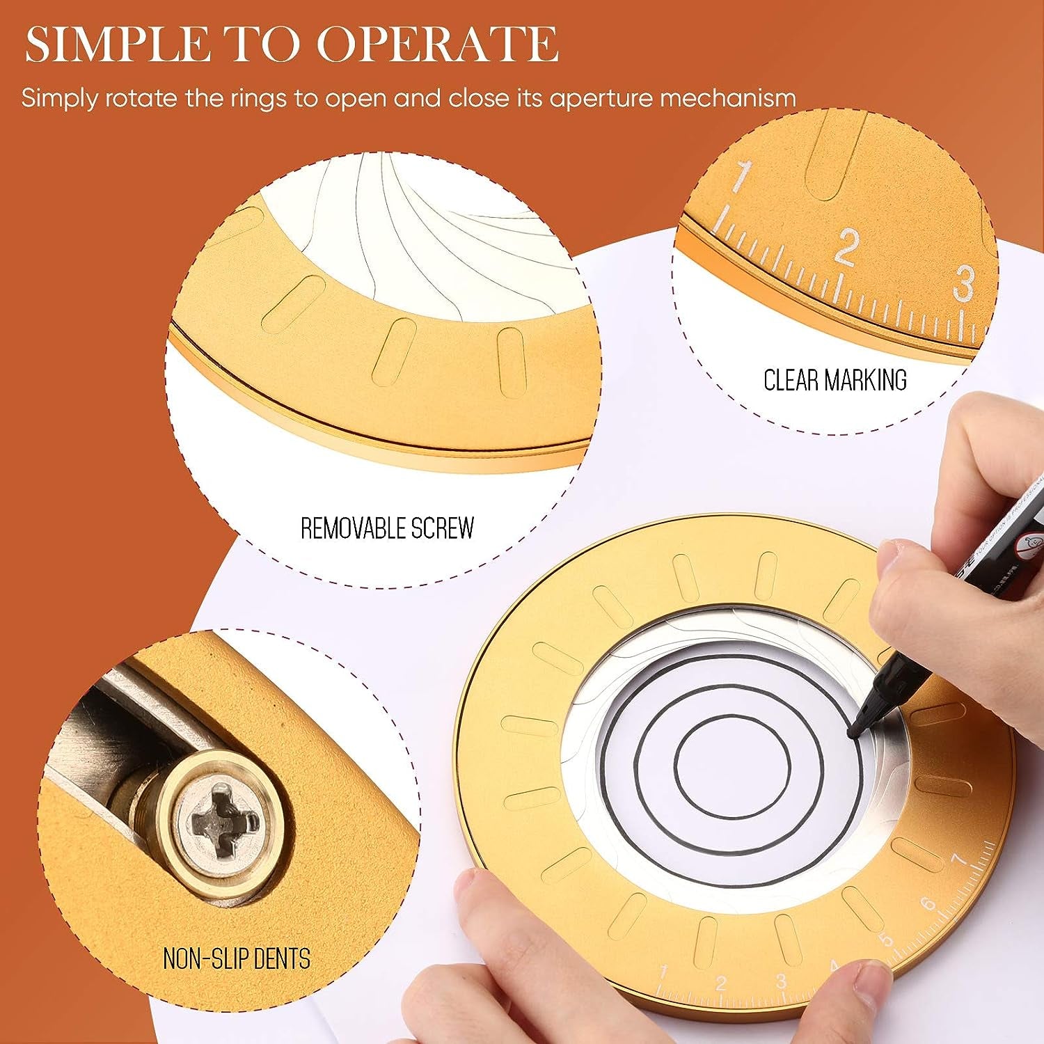 Circle Drawing Maker Aluminum Alloy Circle Template Adjustable Circle Drawing Tool round Circle Template Tool Ring Circle Making Tool with Black Flannelette Bag for Drafting, 125 Mm (Yellow)
