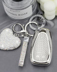 Key Fob Cover with Diamond Keychain for Women Car Key Holder Compatible with Chevy Chevrolet Equinox Malibu Cruze Traverse Camaro Trax Blazer Volt Bolt Protector, 5 Buttons (Silver-Heart)