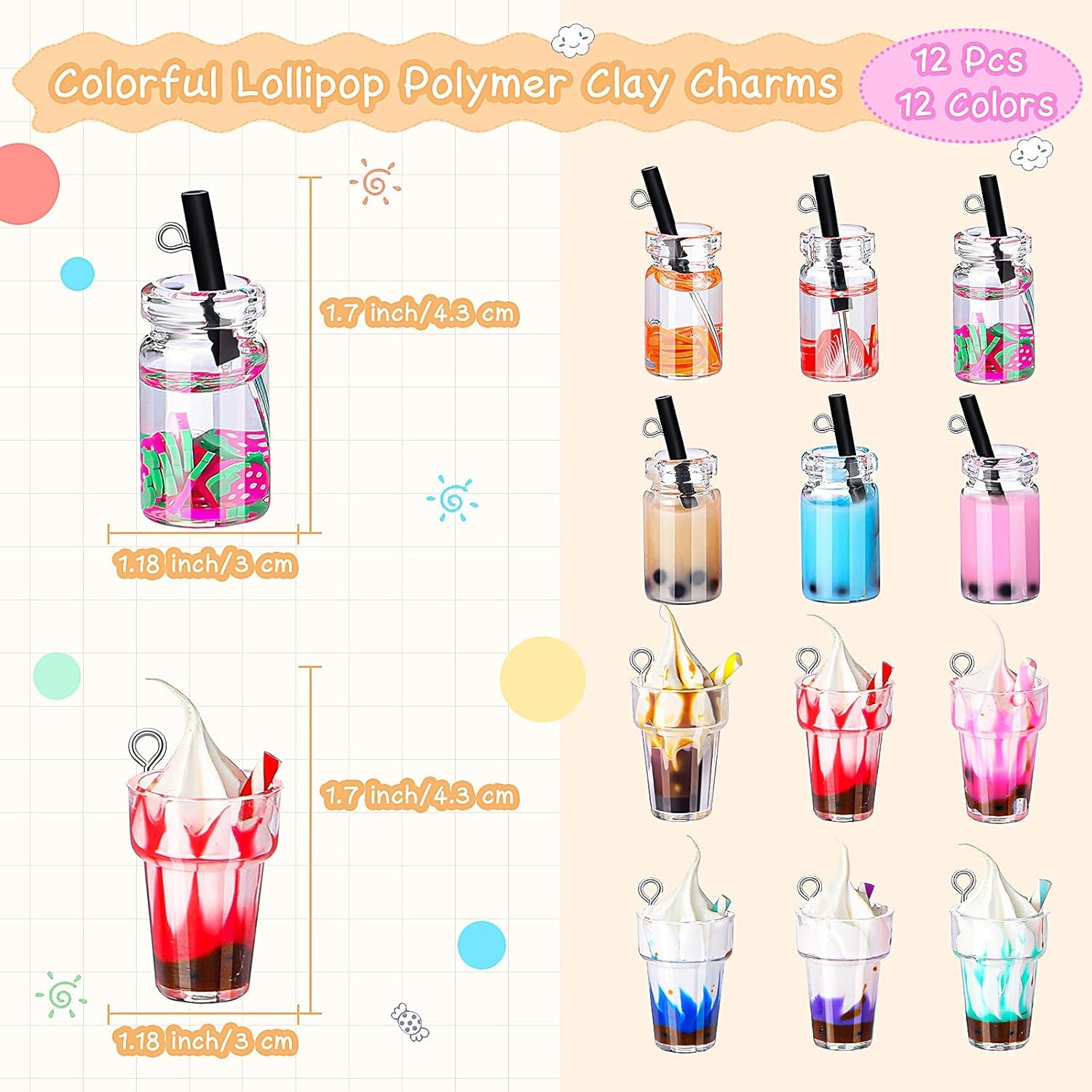 82 Pieces Candy Pendant Charm for Jewelry Making, Includes 24 Resin Candy Pendant, 22 DIY Bear Charms, 14 Gummy Heart Charms, 10 Lollipop Polymer Clay Charms and 12 Milk Tea Ice Cream Charms