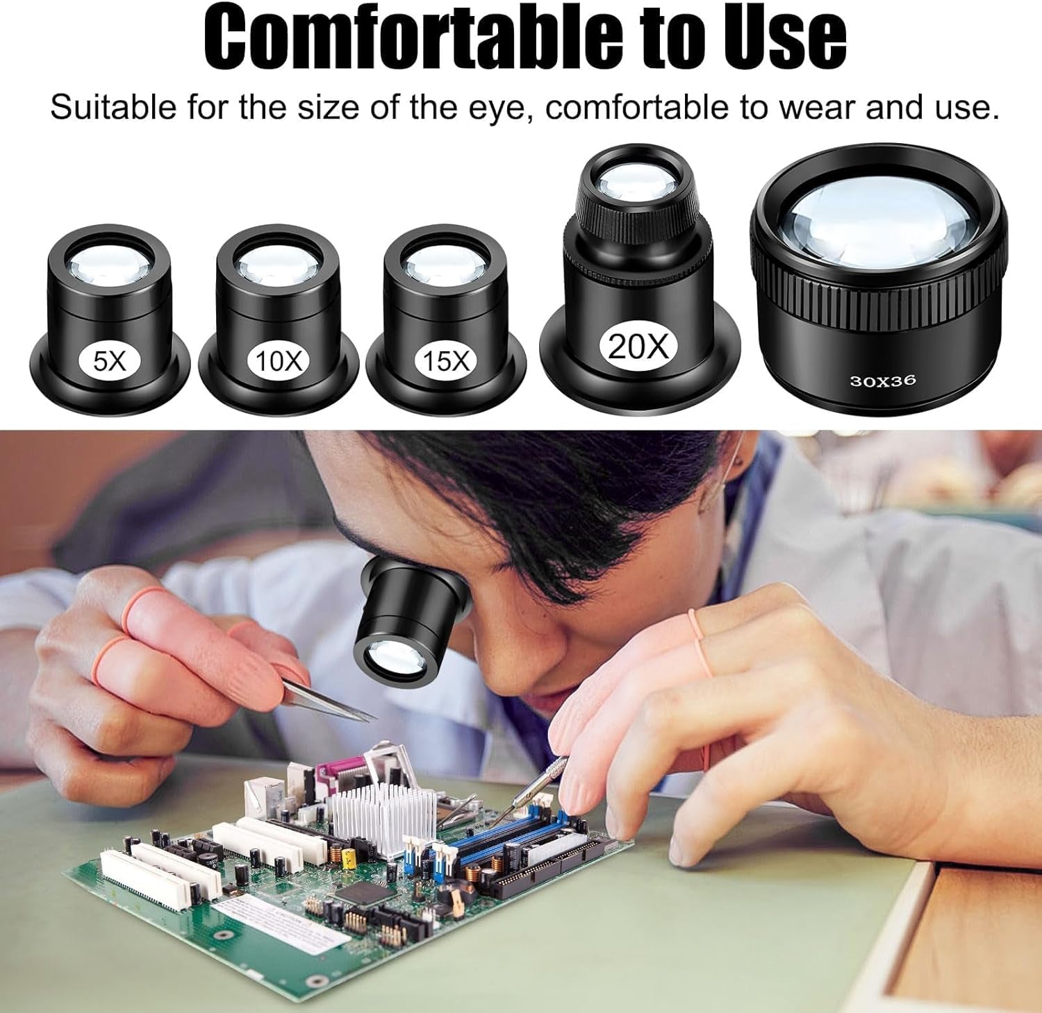 Eye Loop, 5PCS Jewelers Loupe Magnifier, 5X 10X 15X 20X Magnifying Eye Glass Pieces for Watchmaker