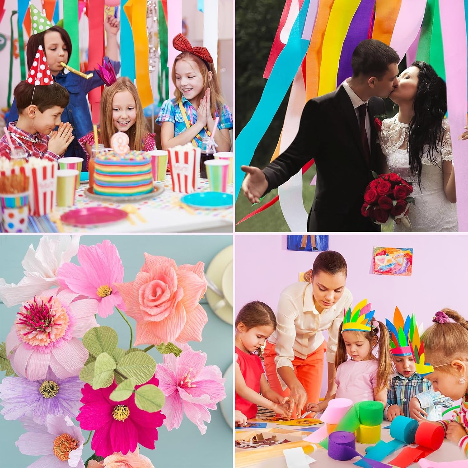 48 Rolls Crepe Paper Streamers Rainbow Streamers Party Decoration 8 Colors Party Streamers for Birthday Party Wedding Ceremony Baby Shower DIY Crafts