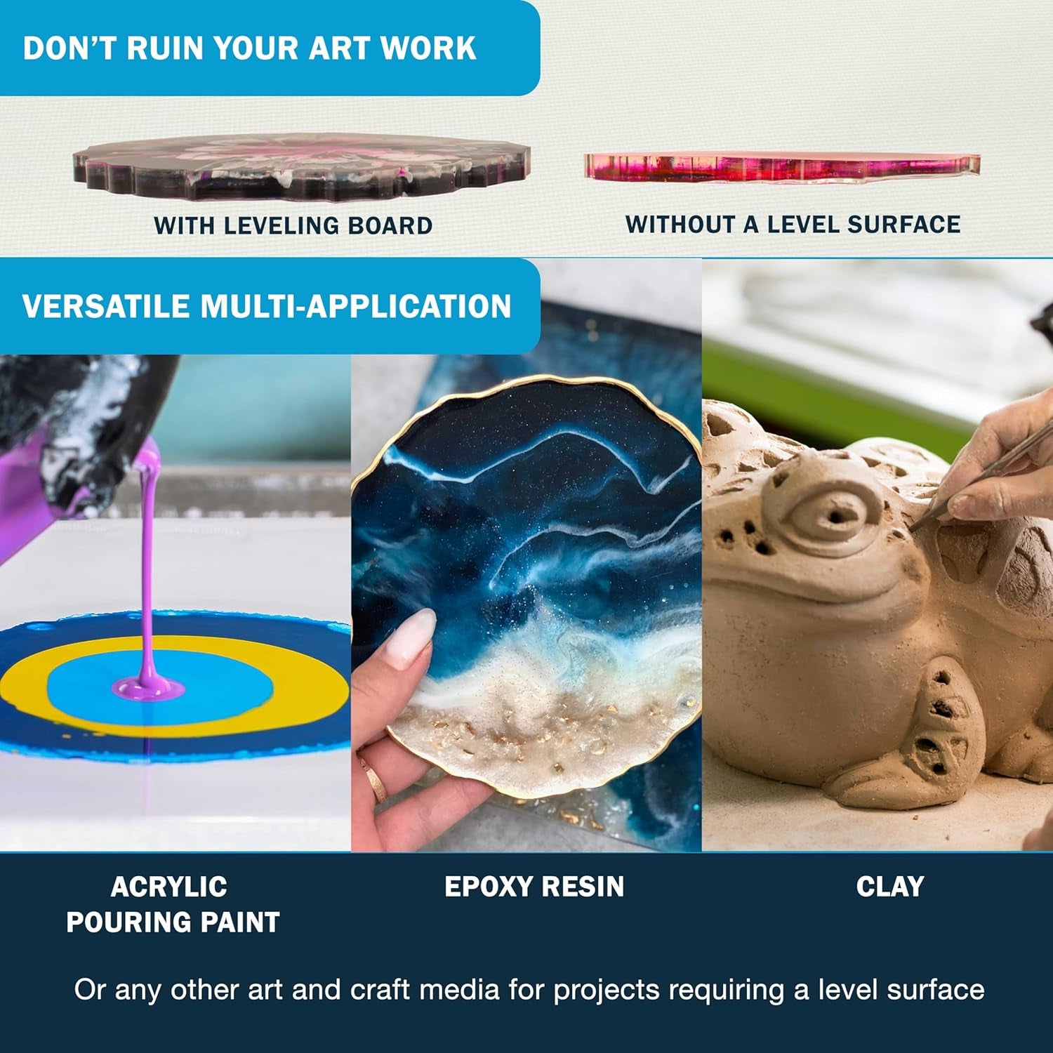 Leveling Board for Epoxy Resin, 16" X 12", 3 Silicone Cover Mats - Adjustable Precision Leveling Table for Self-Leveling Resin, Acrylic Pouring Paint, Molds, Arts, Crafts Projects Tool