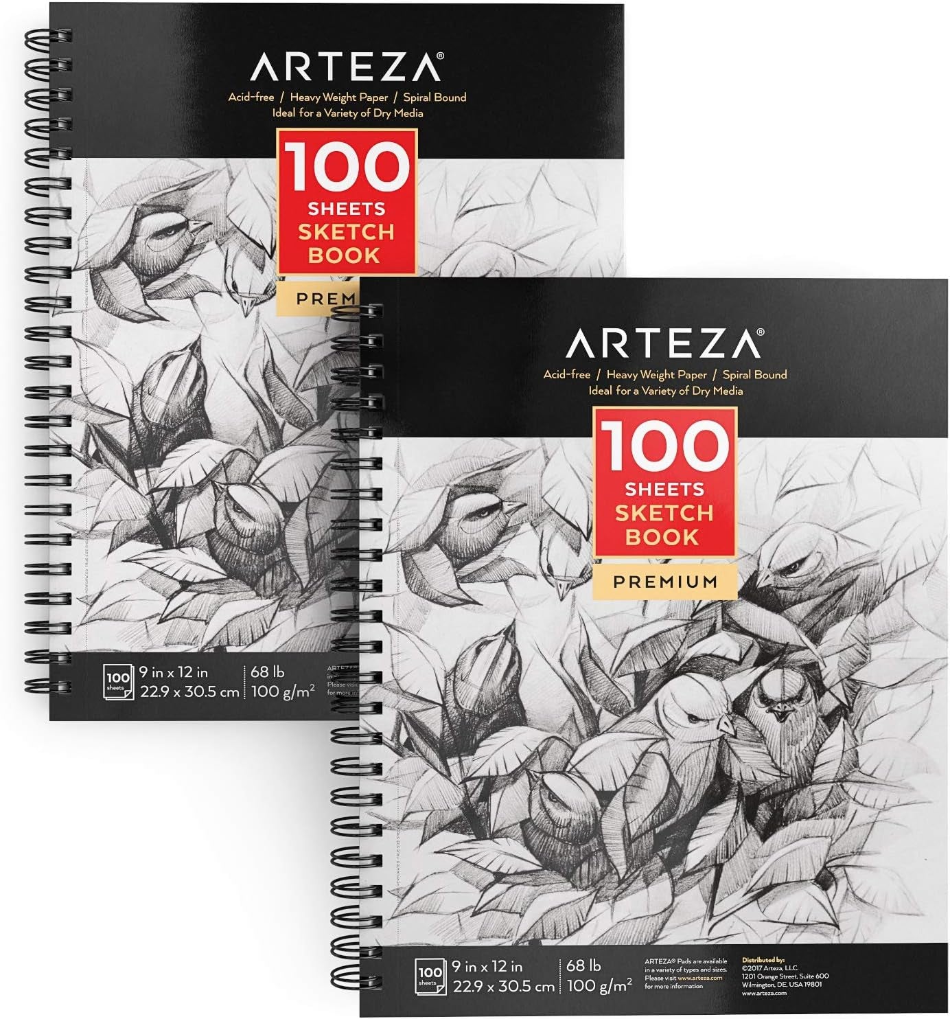 Sketch Book 2-Pack, 9X12 Inches, 200 Sheets, 100 Sheets Each Drawing Book, 68 Lb, 100Gsm Paper, Spiral Bound Artist Sketch Pad, Durable Acid Free Drawing Pad, for Adults and Teens, Bright White