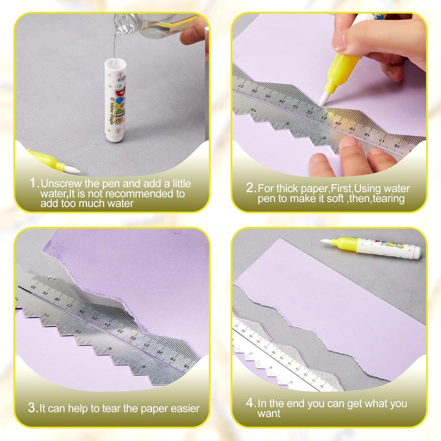 7 Pcs Metal Paper Tearing Ruler Deckle Edge Ruler Craft Ruler Stainless Steel Paper Cut Tool 12 Inch Irregular Edges Ruler Measurements Tool with 2 Watercolor Pen for Craft School Scrapbook