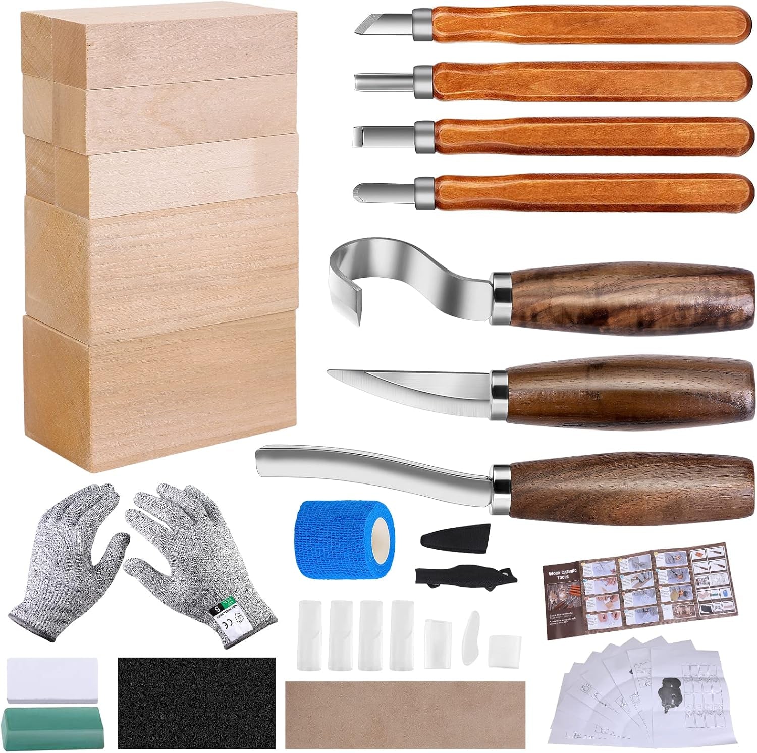 Wood Carving Tools Set 3Pcs Whittling Knife and 4Pcs K2 Carbon Steel Wood Carving Knife,Whittling Kit with 8Pcs Basswood Wood Blocks Gifts Set for Adults and Kids Beginners Wood Carving Kit Gifts