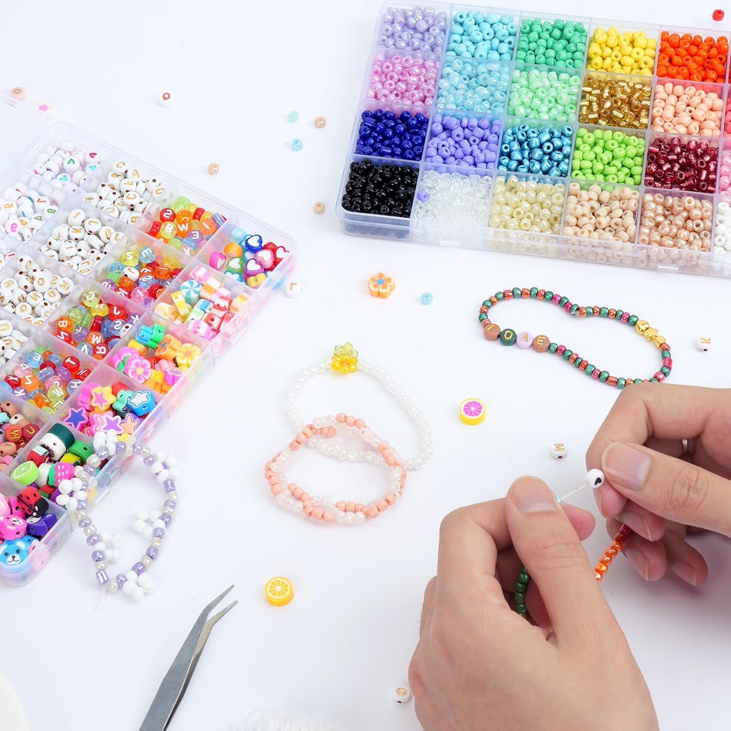 4100Pcs 5Mm Glass Seed Beads Craft Beads Kit and Colorful Letter Beads for Friendship Bracelets Jewelry Making Necklaces and Key Chains, Glass Pony Seed Letter Alphabet DIY Art and Craft