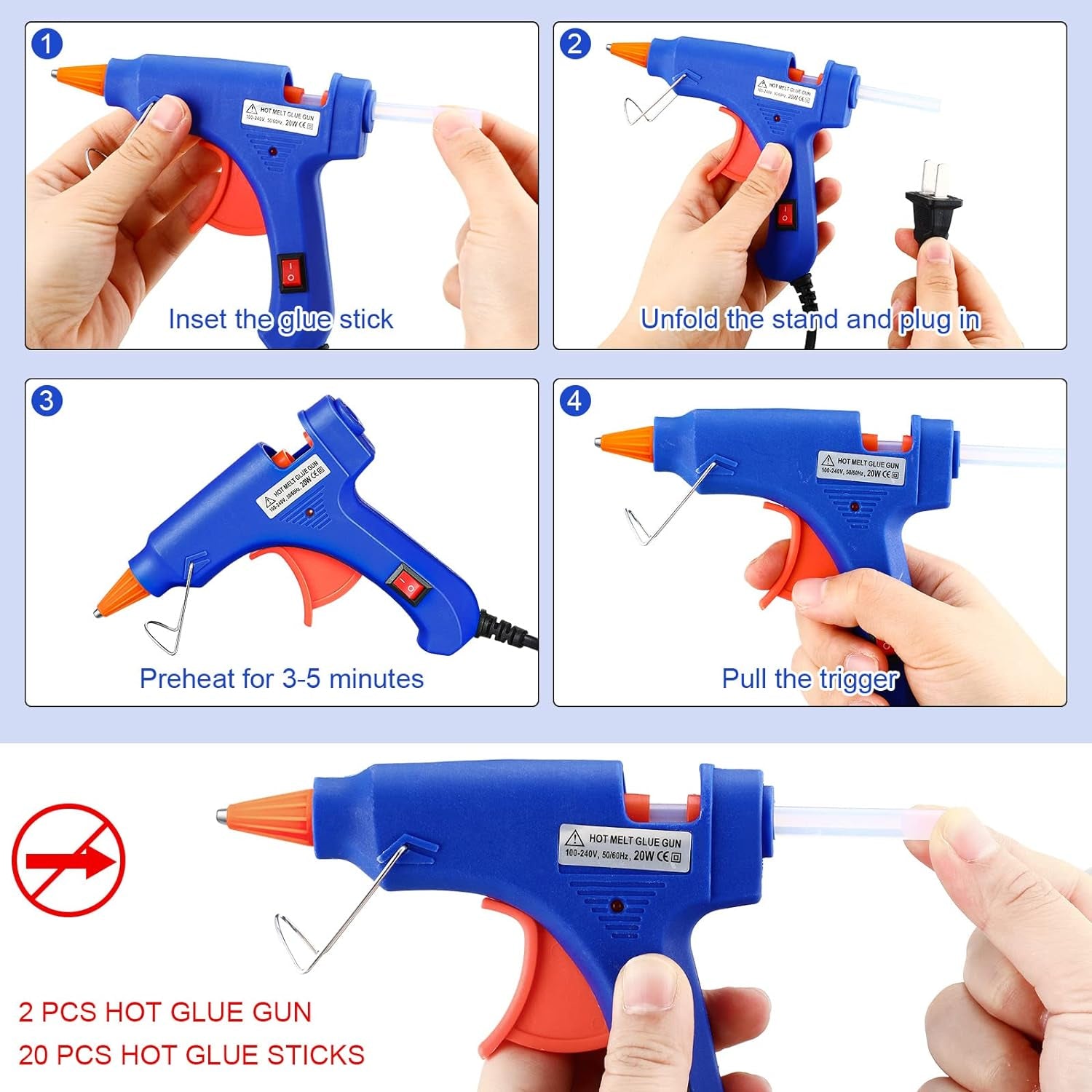 Mini Hot Glue Gun with Glue Sticks for Class Projects Small Hot Melt Gun for Kids Low Temp Glue Gun with Rubber Protector Craft Glue Gun for DIY Arts, Sealing, Home Repairs, 20 W (4 Pieces)
