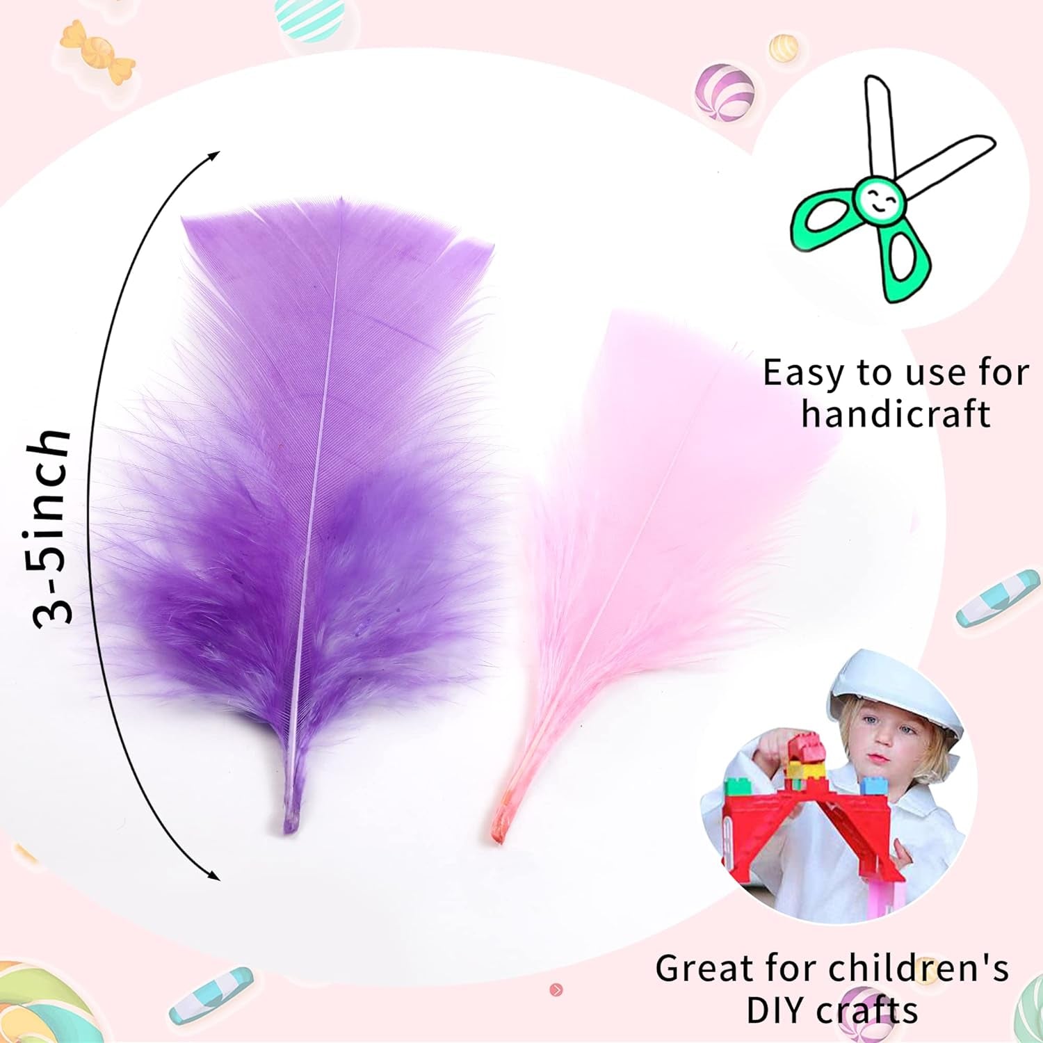 Colorful Craft Turkey Feathers - 300Pcs 3-5Inch Colored Feathers for Kindergarten DIY Crafts,Wedding Home Party Decorations,Dream Catcher Supplies(Turkey Colorful)