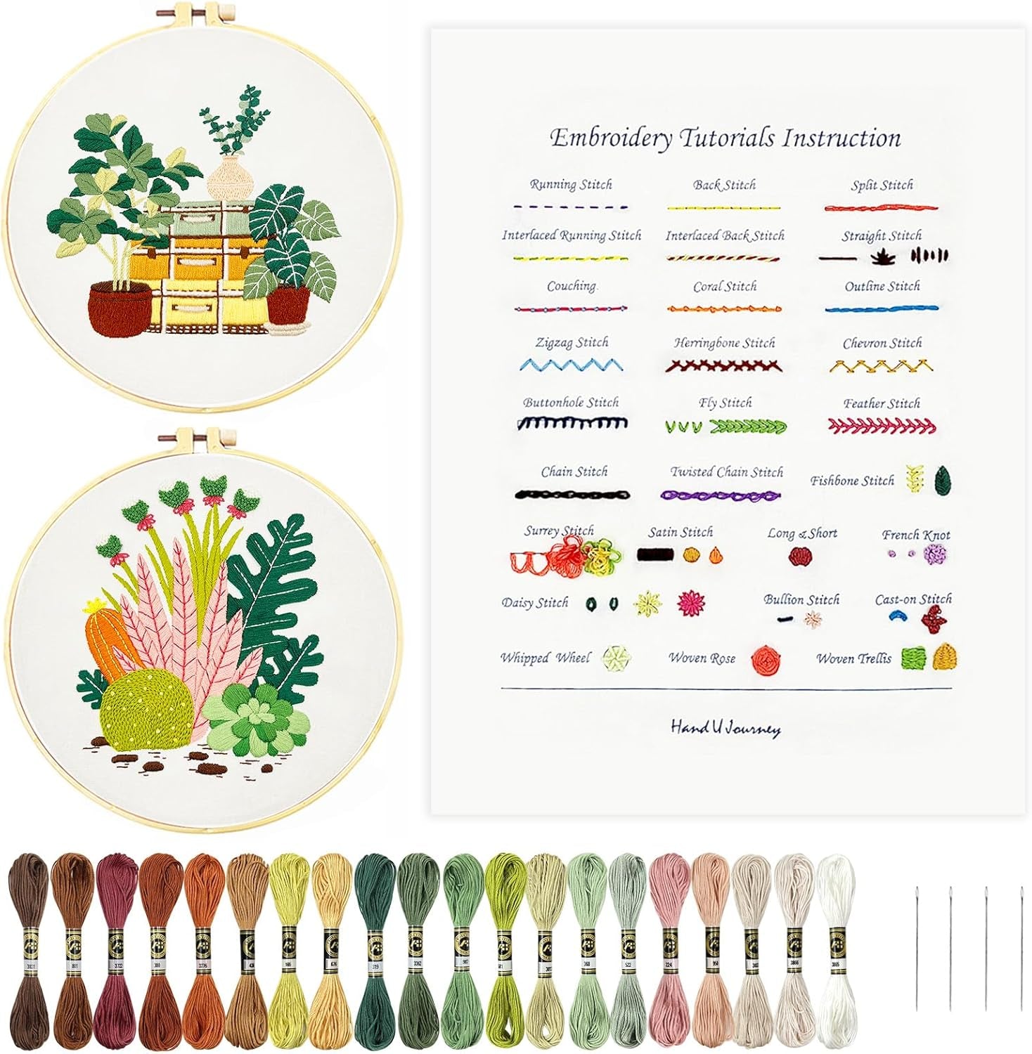 Get Started with Embroidery Basic Stitch Kit for Beginners with 28 Different Stitches and 2 Plant & Home Themes - Perfect for Craft Lovers!