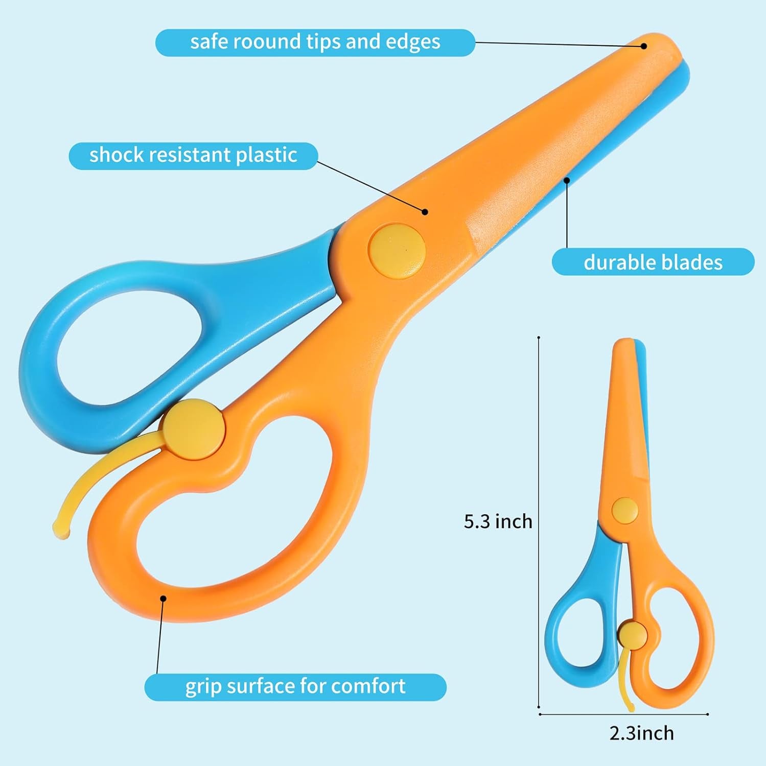 6 Pack Plastic Safety Scissors, Toddlers Training Scissors, Pre-School Training Scissors, Children Safety Learning Scissors
