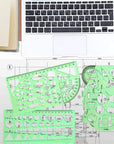 9 PCS Drawing Templates Plastic Rulers Multi-Function Measuring Rulers with French Curve Ruler,Geometric Drawings Templates Rulers Tool Set for Studying Designing and Building (Green)