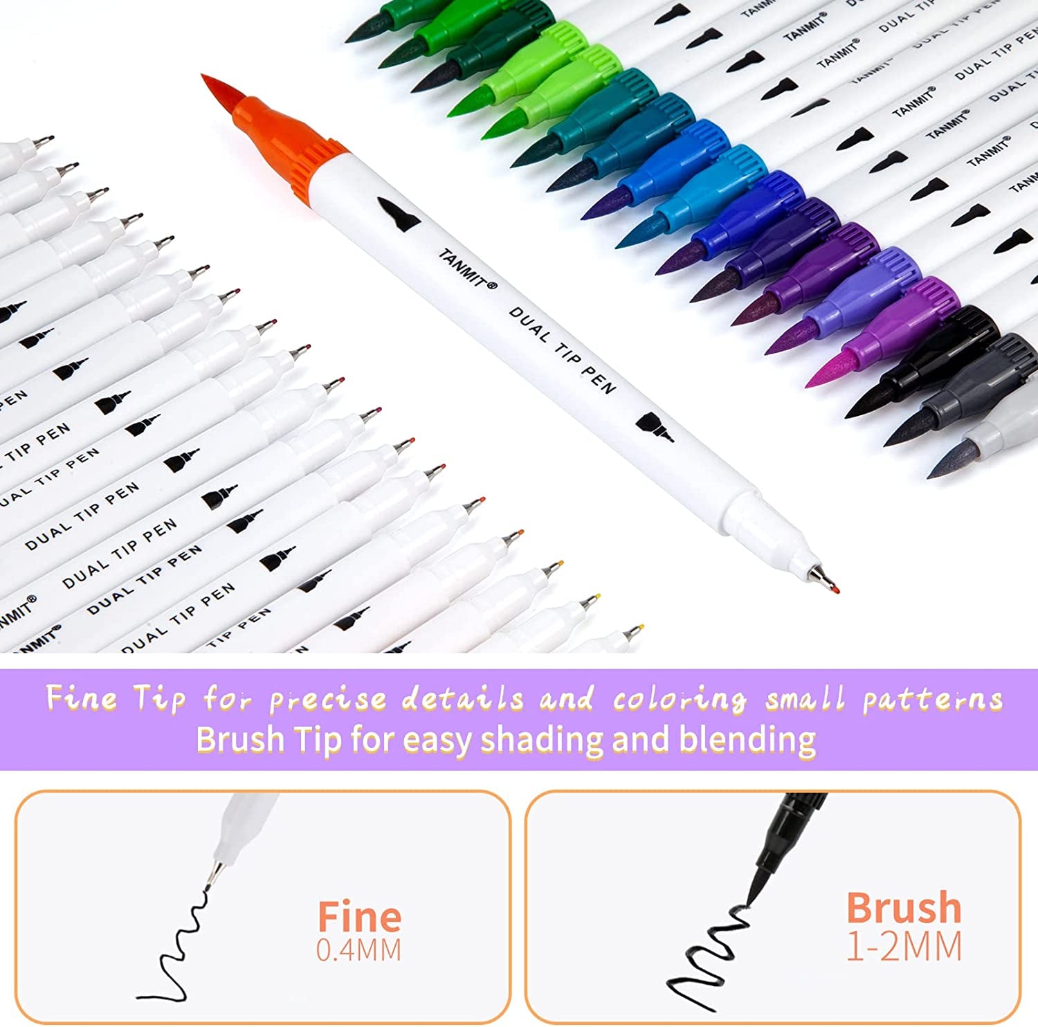 Dual Brush Marker Pens for Coloring Books,  Fine Tip Coloring Marker & Brush Pen Set for Journaling Note Taking Writing Planning Art Project