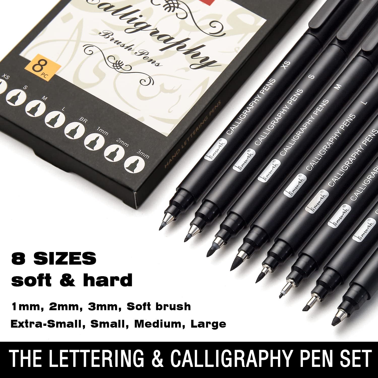 Calligraphy Pens,8 Size Calligraphy Pens for Writing,Brush Pens Calligraphy Set for Beginners, Hand Lettering Pens