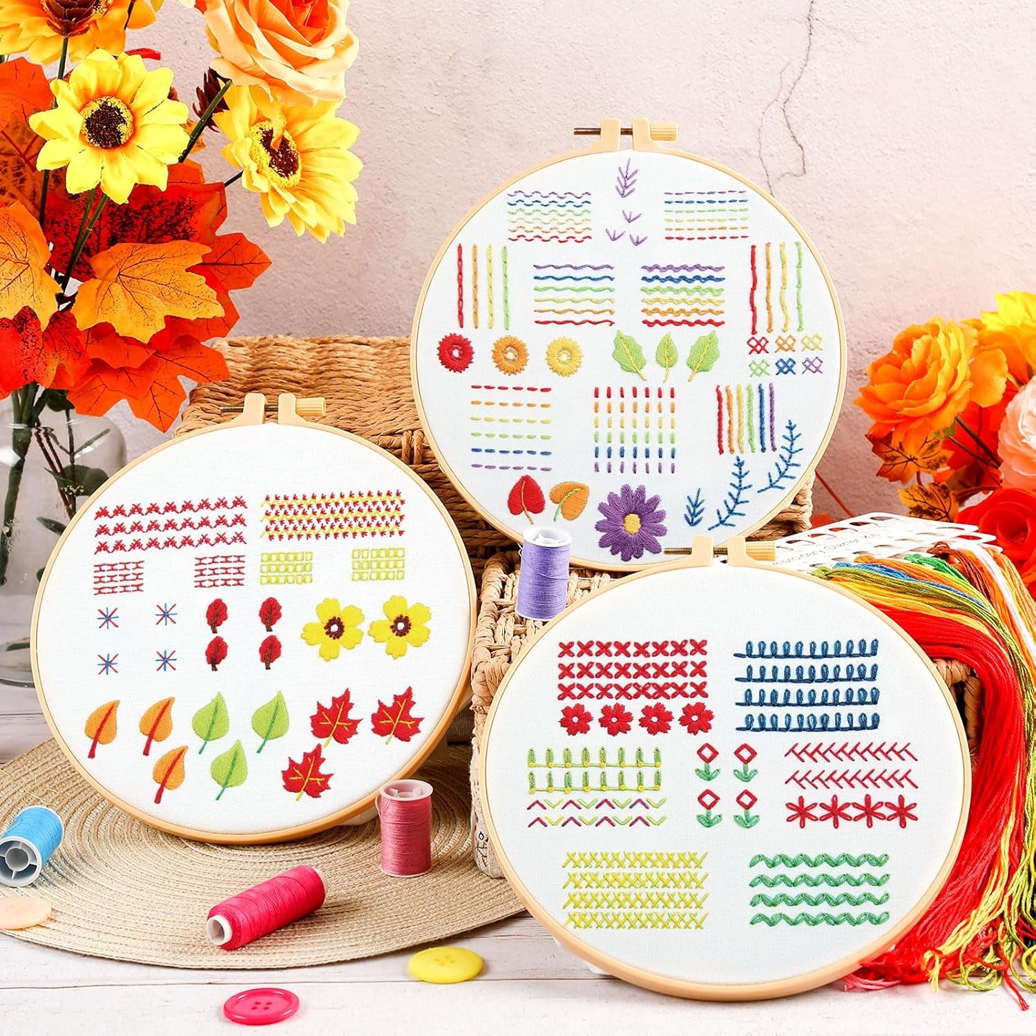 5 Set Embroidery Stitches Practice Kit, Embroidery Kit for Beginners with Embroidery Patterns, Beginner Embroidery Kit, Embroidery Kits for Adults, Hand Embroidery Kit for Kids