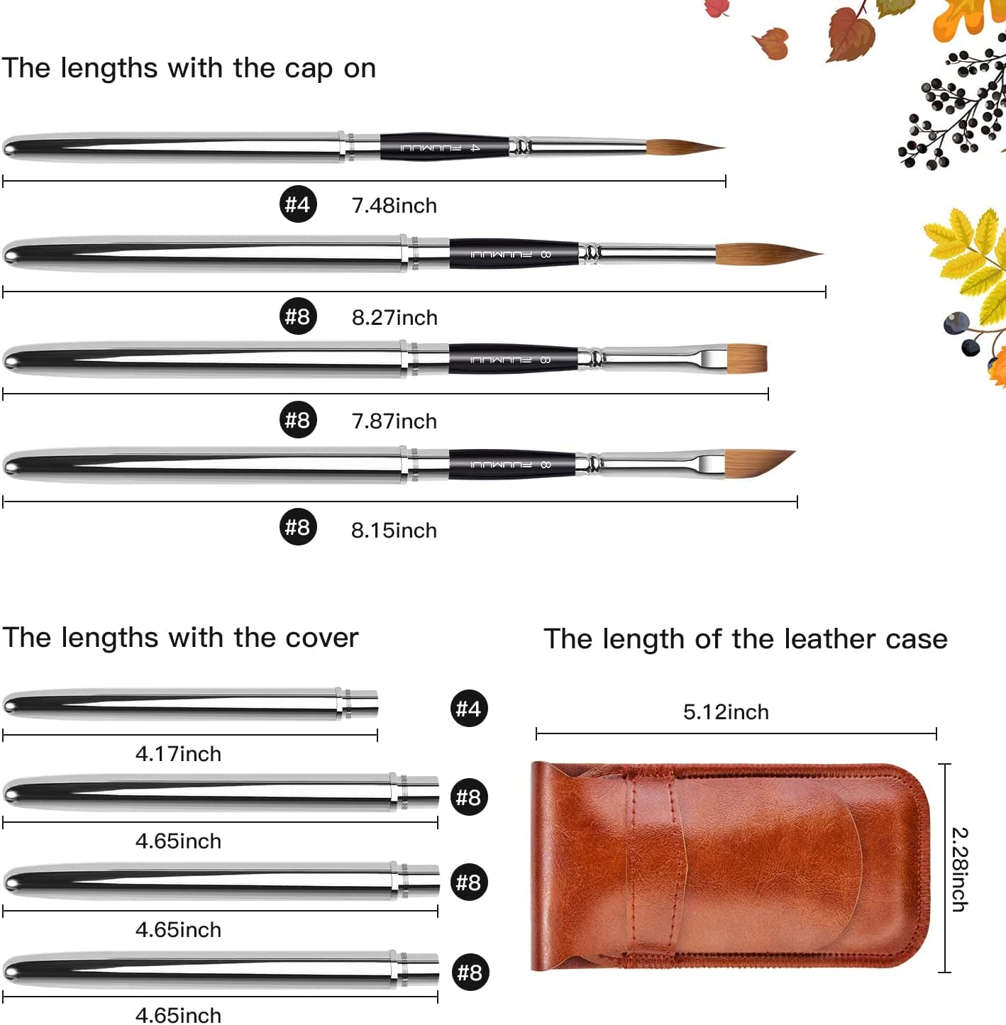Sable Travel Watercolor Brushes,  4Pcs Kolinsky Sable Watercolor Travel Brushes with Leather Pouch - Fine Point Rounds Dagger Flat for Watercolor Gouache Ink Painting