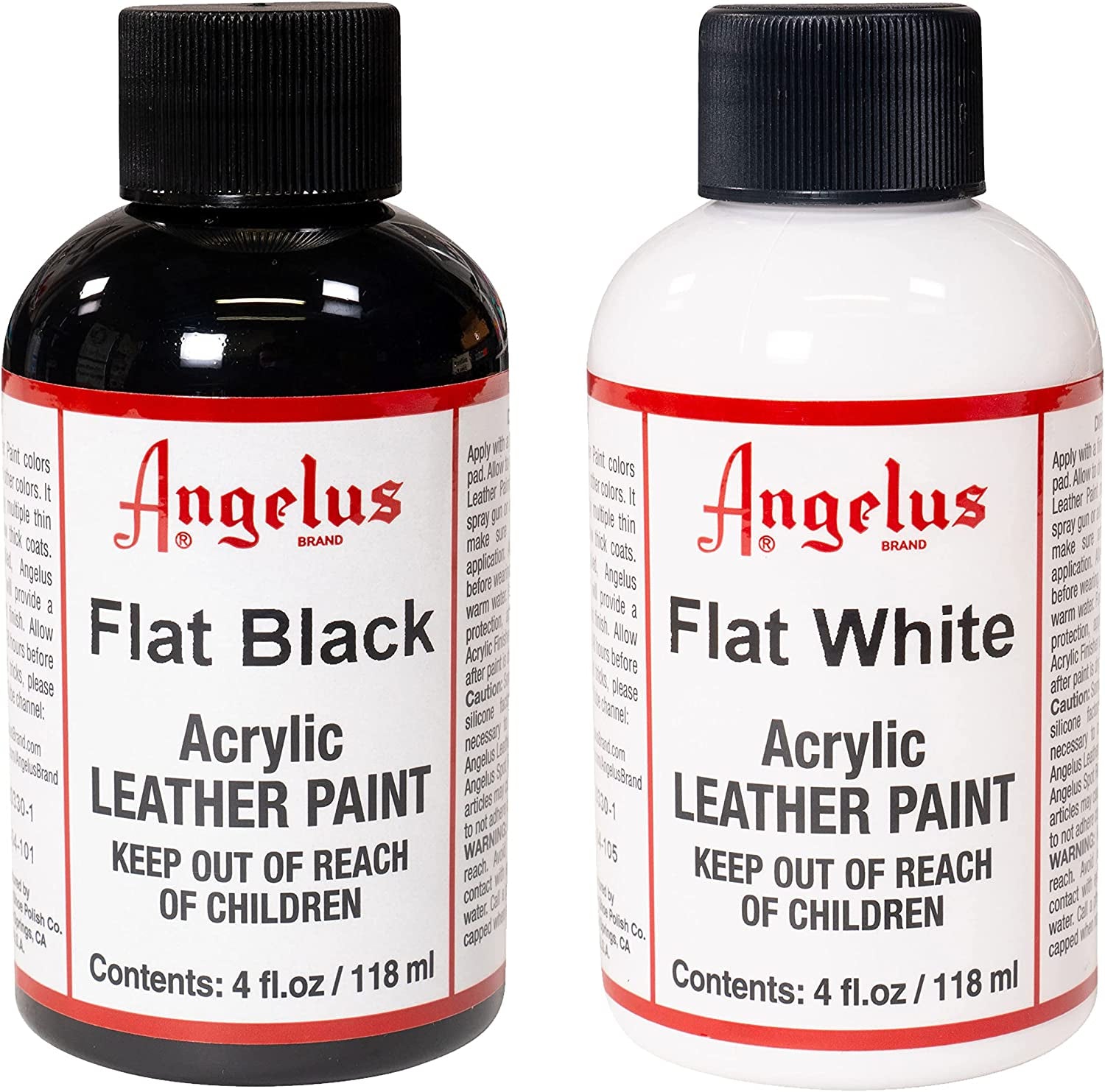 Brand Acrylic Leather Paint Waterproof 4Oz - Flat Black &amp; Flat White Duo