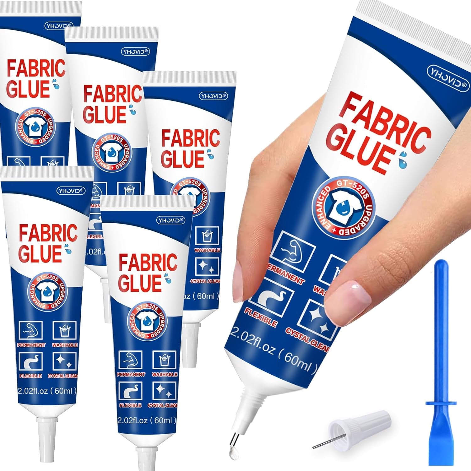 5 X 60ML Fabric Glue for Clothing Permanent Washable, Anti-Fray Check, Clear Liquid Stitch Fabric Adhesive, Super No-Sew Fusion Glue for All Patches, 24 Hours Dry and Waterproof