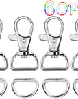 60Pcs Swivel Snap Hooks and D Rings for Lanyard and Sewing Projects (1” inside Width)