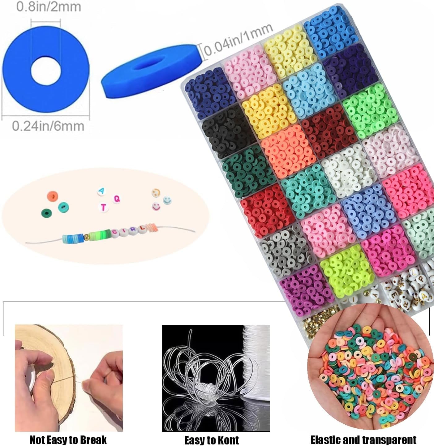 4300+ Clay Beads Bracelet Making Kit,24 Colors Flat Preppy Beads for Friendship Bracelets,Polymer Heishi Beads with Charms,Gifts Crafts Set for Girls 8-12