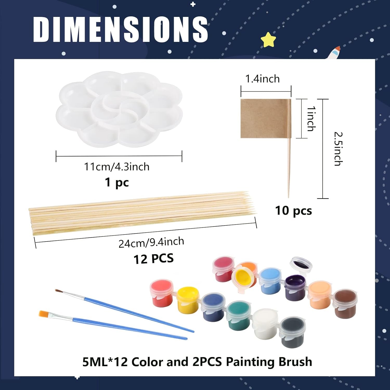 63PCS Solar System Foam Ball Kit Includes Color Pigments, Palette, Mixed Sized Polystyrene Spheres Balls, Toothpick Flag, Painting Brushes, Bamboo Sticks for School Science Projects