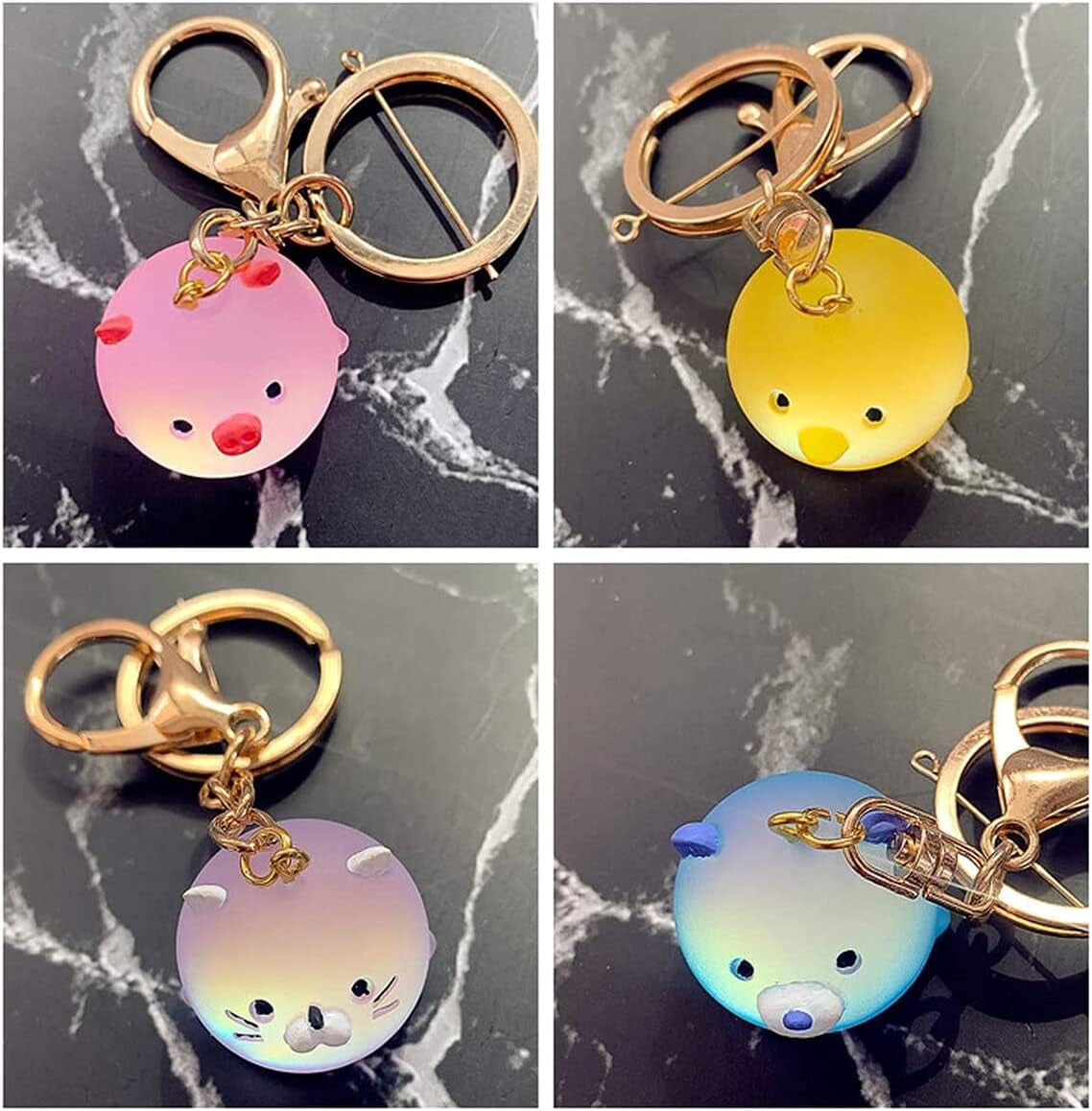 2Pcs Silicone Resin Molds for Jewelry Keychain Pendent Necklace, Cute Animal Orbs Piglet Chicken Bear Shape Ornaments Casting Molds for UV Resin Crafts, DIY Jewelry Making (Mirror & Matt)