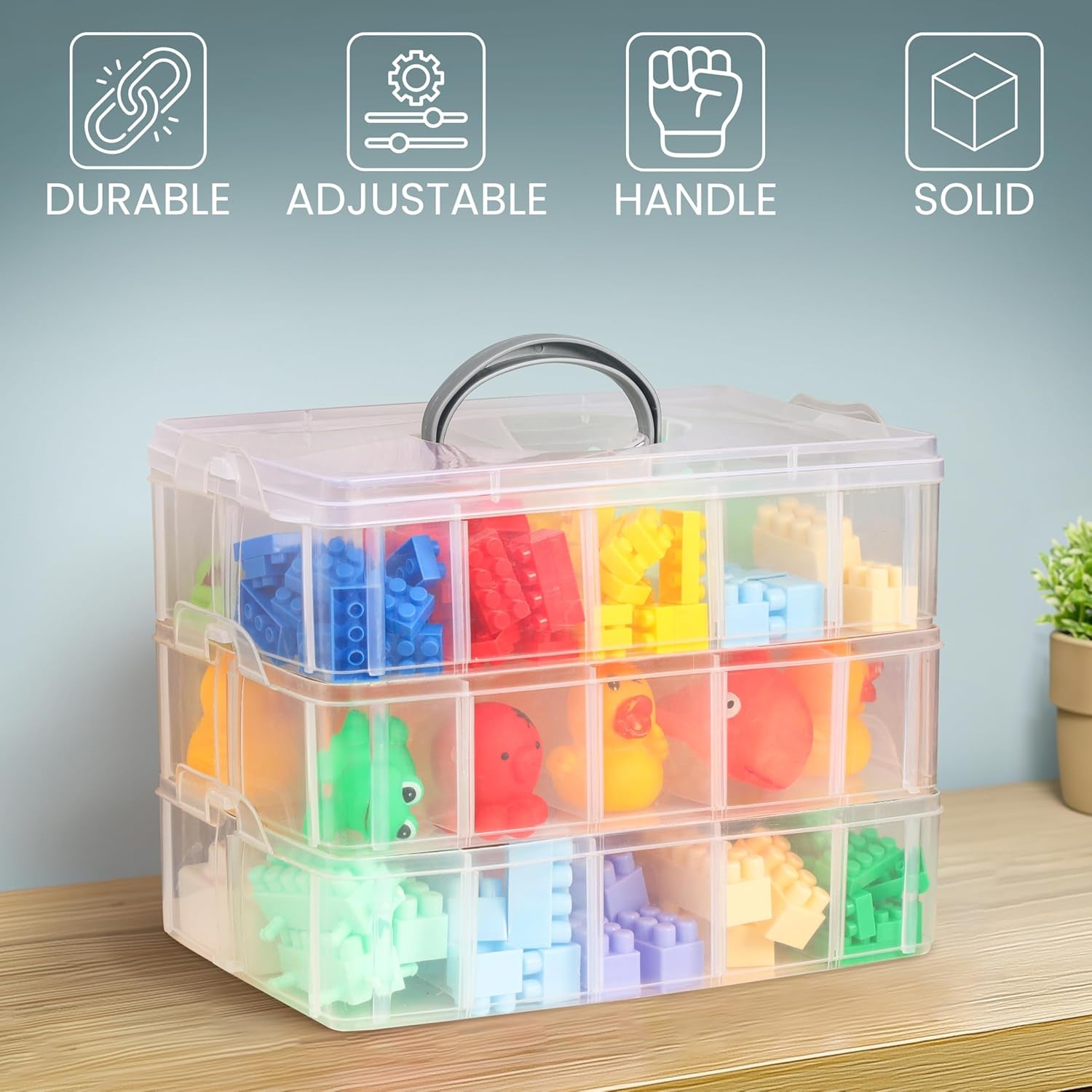 3 Layer Stackable Storage Container 30 Adjustable Compartments - Stackable Storage Box for Hot Wheels, Toys, Jewelry, Beads, Arts, Crafts, Washi Tape, - Sewing Box, Sewing Accessories Organizer