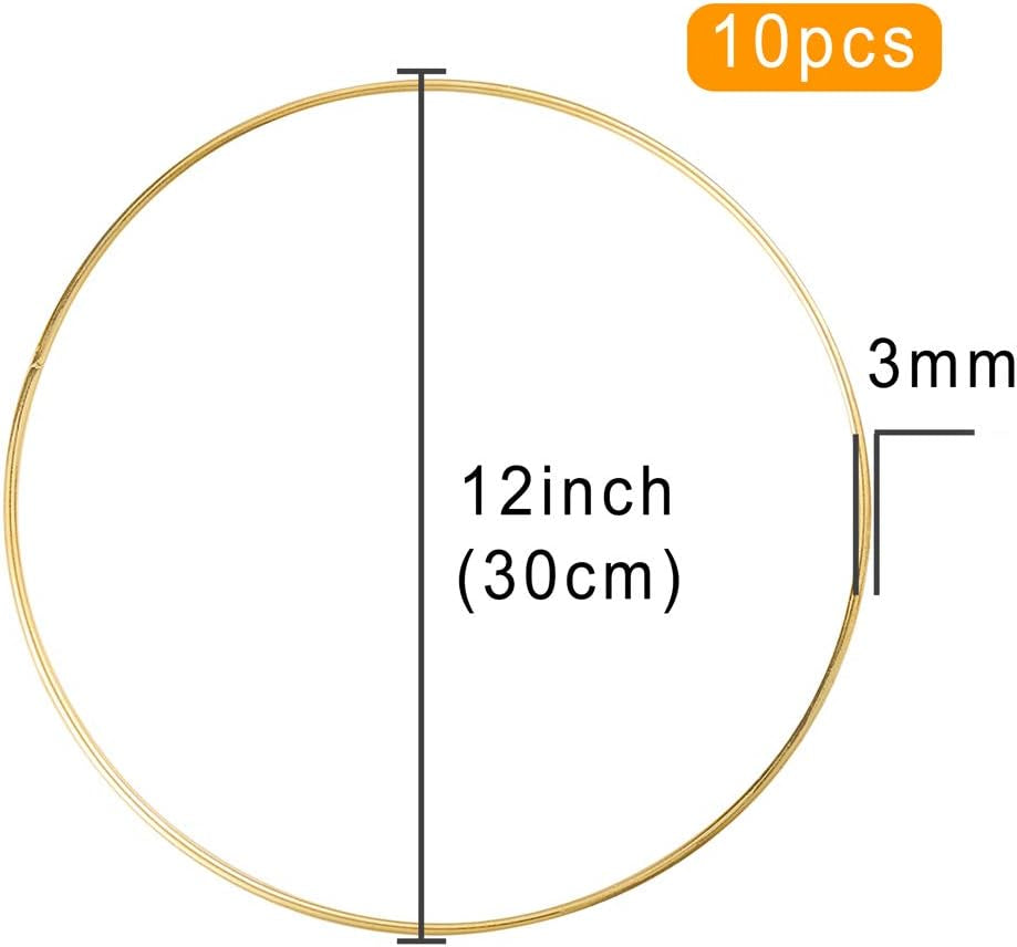 10 Pack 12 Inch Large Metal Floral Hoop Wreath Macrame Gold Craft Hoop Rings for DIY Wedding Wreath, Dream Catcher, and Wall Hanging Craft