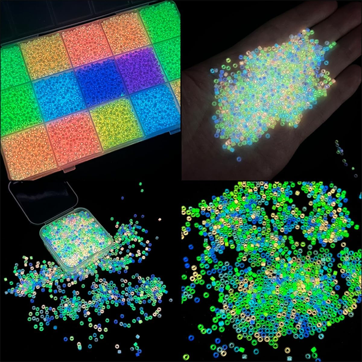 3000Pcs Uv Beads Color Changing Beads Glow Seed Beads 4Mm 6/0 Glass Beads Glow in the Dark Beads Luminous Seed Beads for Bracelets Jewelry Making DIY Crafts(4Mm, Multicolor)