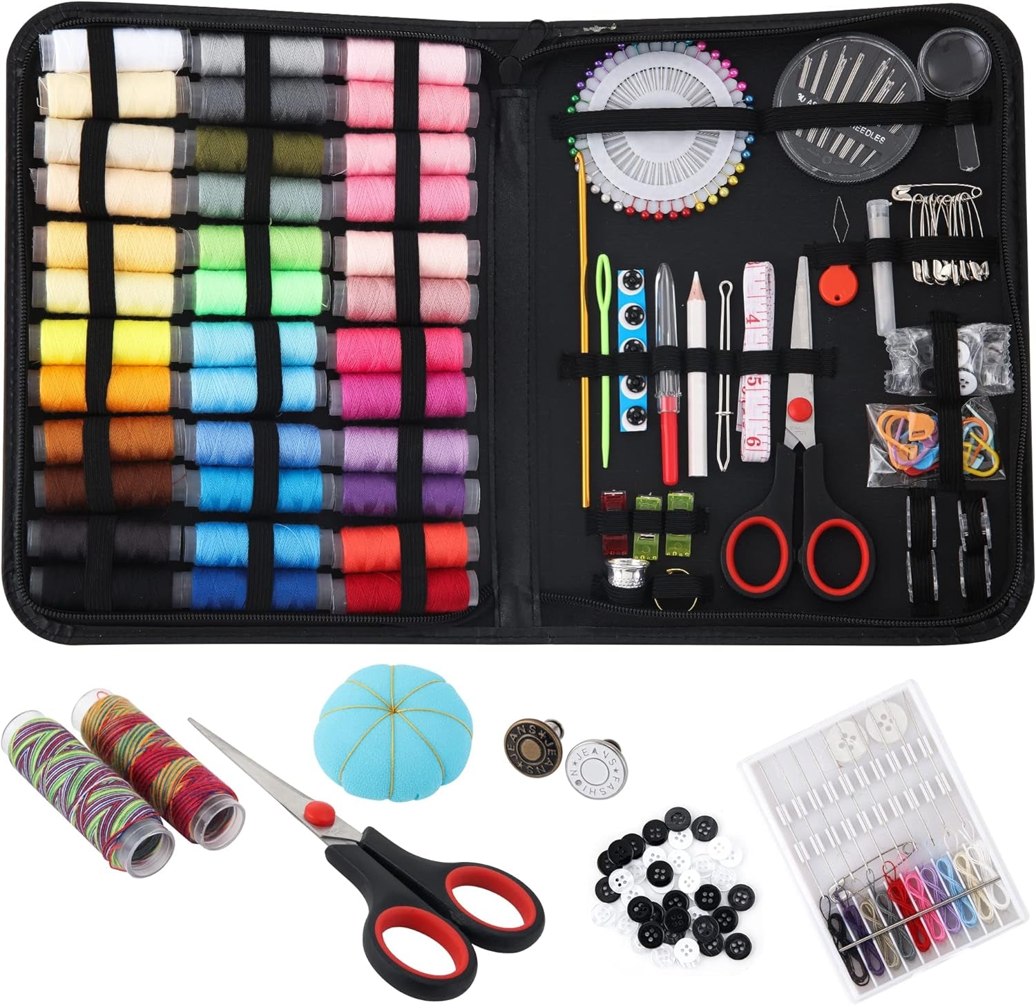 Large Sewing Kit for Adults, 235 Pcs Needle and Thread Kit with Basic Sewing Supplies and Accessories for Travel Small Fixes, Emergency Repairs, Hand Sewing, Beginners, Starter