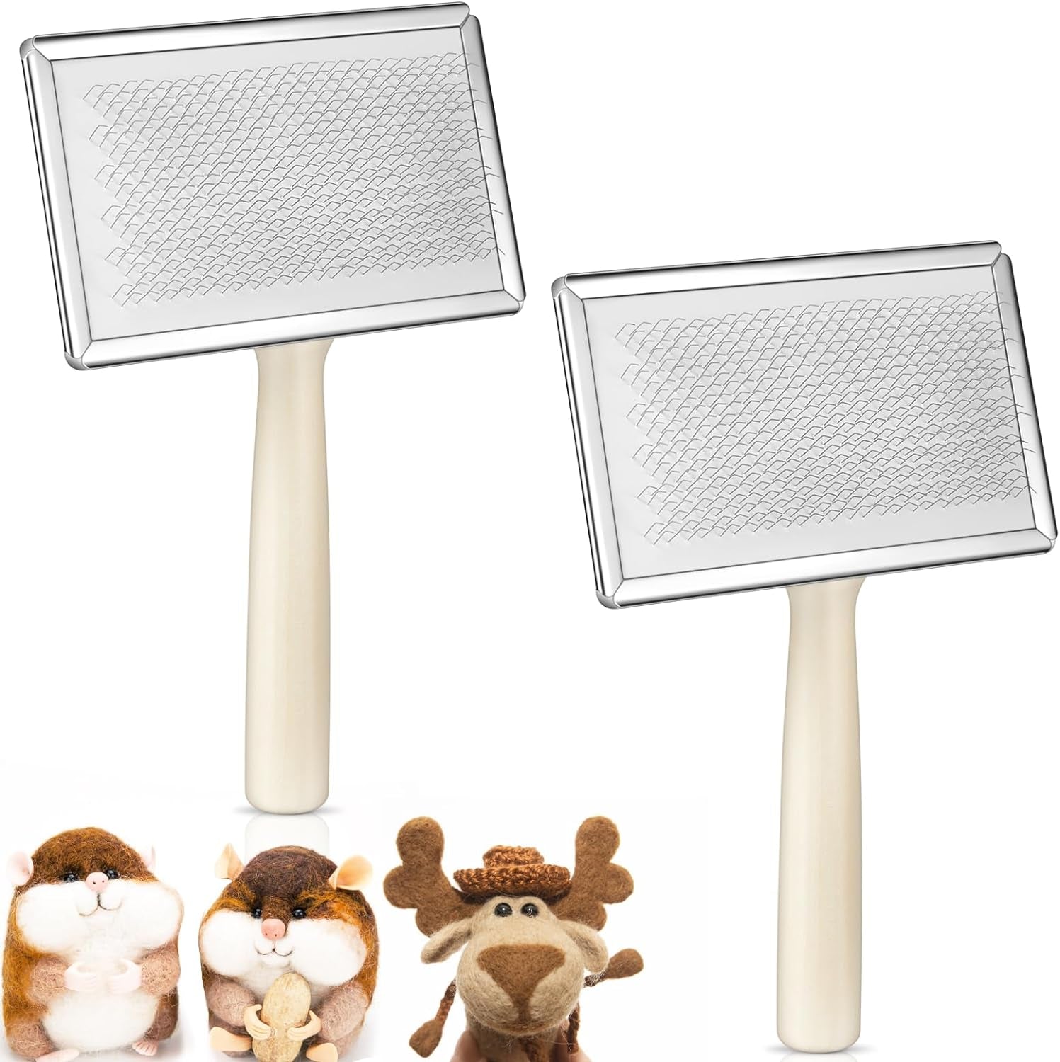 2 Pcs Wool Carders, Hand Carders for Wool Needle Felting Brush Wooden Wool Carders Needle Felting Wool Carding Brushes Needle Felting Tools for Needle Felting Craft Felt Project (Gray, Large)