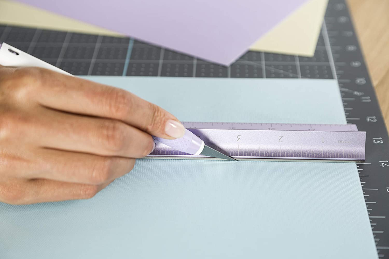 Metal Ruler - Safety Cutting Ruler for Use with Rotary Cutters,  Truecontrol Knife, Xacto Knife - Great for Quilting, Scrapbooking, Crafting and Paper Cutting - 18&quot;, [Lilac]
