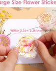 180Pcs Large Flower Stickers with Gold Foil Holographic Outlines, Waterproof Floral Stickers Vinyl Decorative Decals for Scrapbooking Supplies Junk Bullet Journals Envelopes Resin Crafts