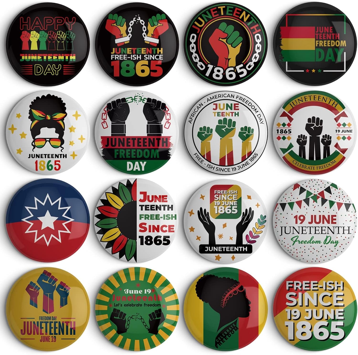 48Pcs Juneteenth Buttons, 4.4Cm (1.73 Inch), Happy Juneteenth Badges Pins Bulk, Freedom Day June 19Th 1865 Party Favors Supplies Bag Stuffers Fillers, Black African American Juneteenth Gifts