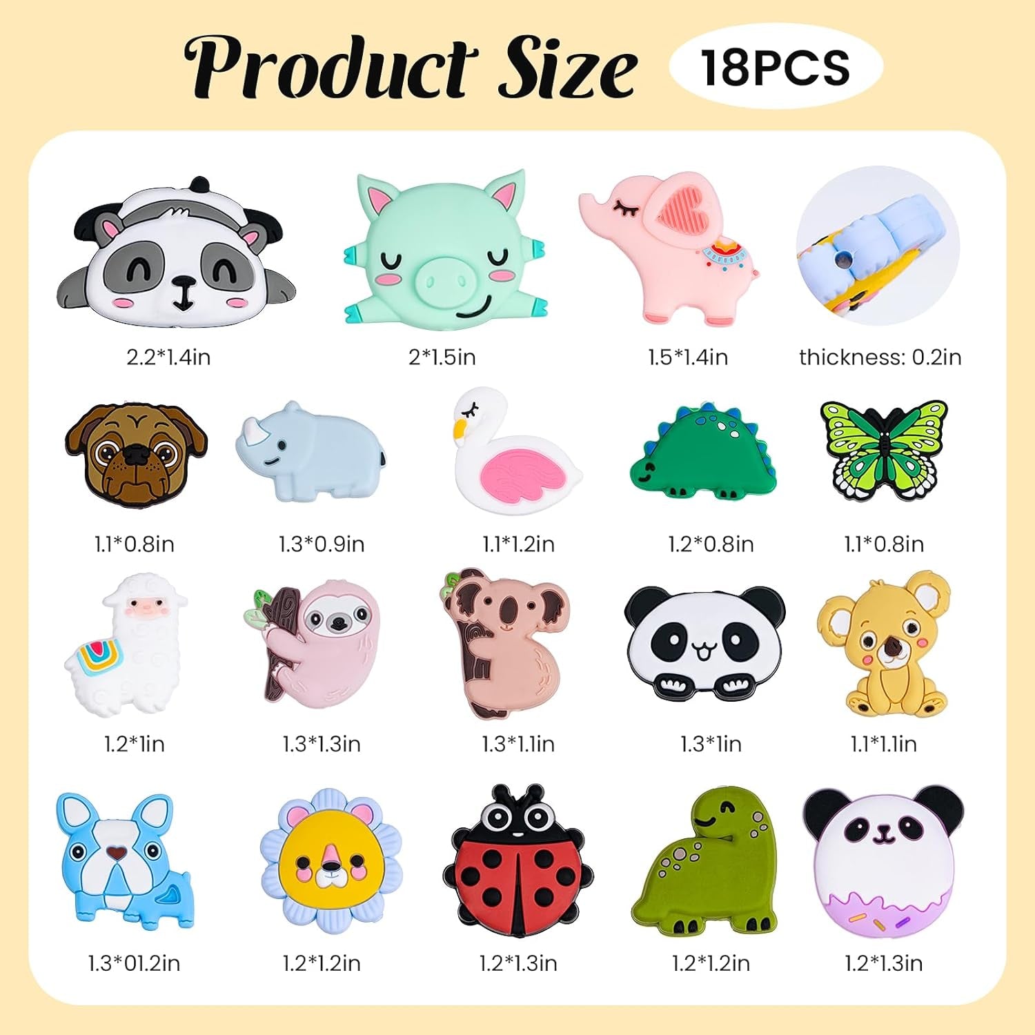 Silicone Focal Beads for Pens Characters Silicone Accessory Kit 18 Pcs Colorful round Silicone Beads for Keychain Making Bracelet Necklace Handmade Crafts (Animal)