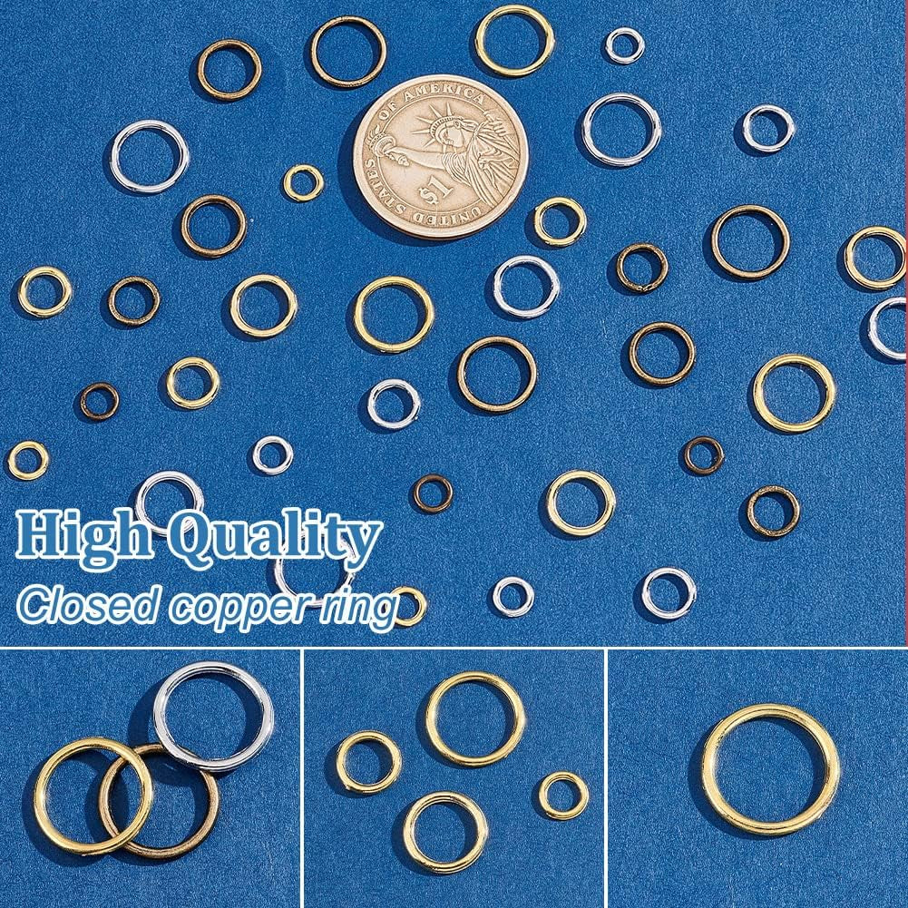 Pandahall 285Pcs Jump Rings, 4 Sizes Closed Jump Rings Connectors Junction Rings 6/8/10/12Mm round Ring Small Jewelry Rings for Jewelry Bracelet Necklace Making Craft Making, 3 Colors