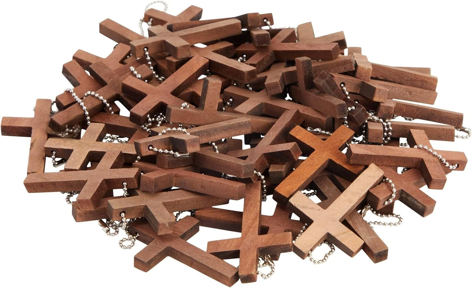 50-Pack Mini Wooden Cross Keychains Bulk for Christian Party Favors, Easter Crafts, Necklace and Bracelet Charms for Jewelry Making (1.2X1.7 In)