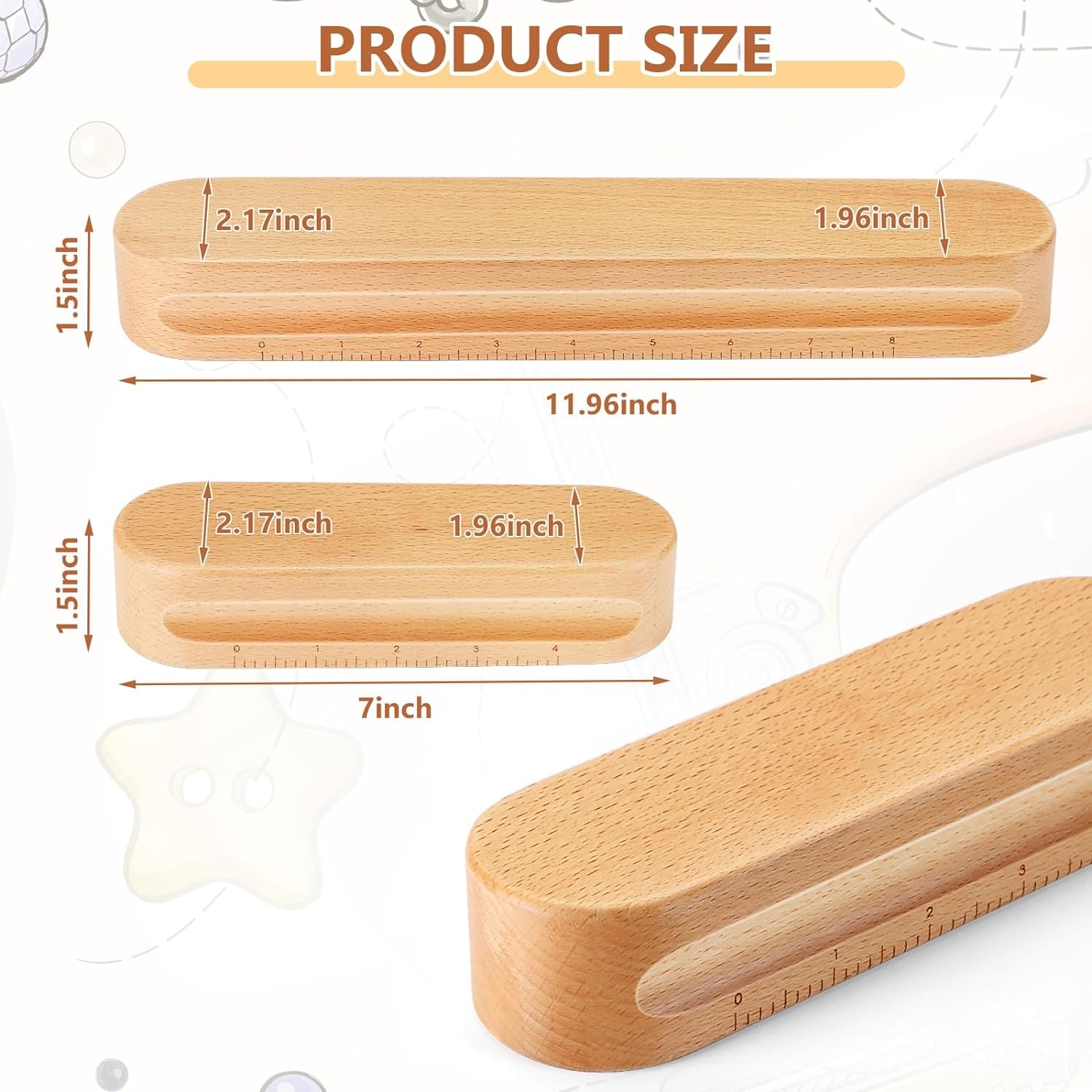 2 Pack Beechwood Tailors Clappers, Professional Sewing Tool for Flattening Fabrics and Point Pressing, Wooden Tailors Clapper for Sewing, Quilting, Ironing(12Inch&7Inch)