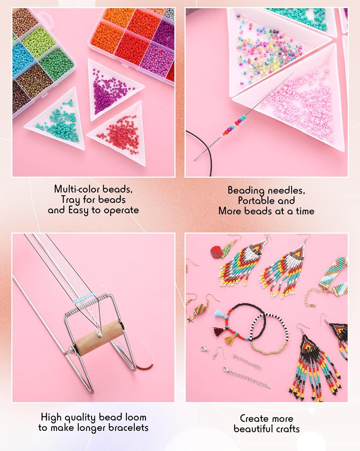 Bead Loom Kit for Adults Beading Loom Supplies 48000 Pcs Glass Seed Beads Bracelets Jewelry Earring Making Tools Christmas Gifts for Girls DIY Accessories