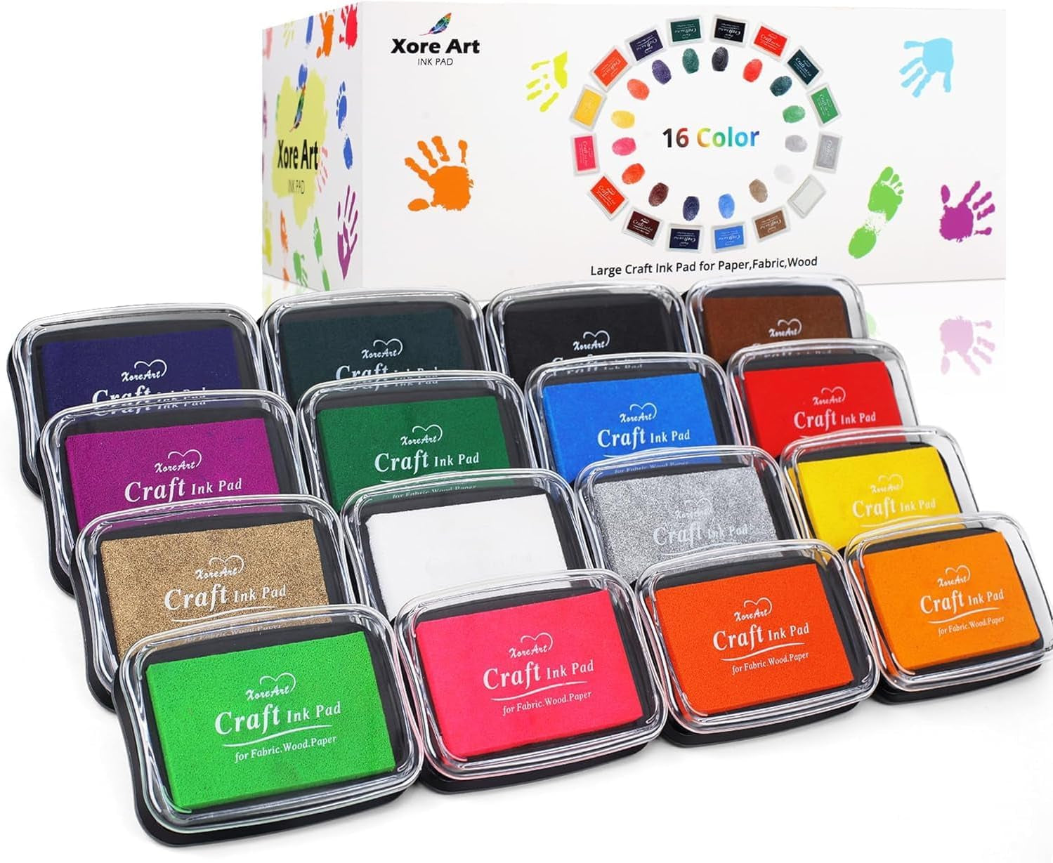 Large Finger Ink Pads for Kids Washable Craft Ink Stamp Pads, 16 Color DIY for Rubber Stamps, Paper, Scrapbooking, Wood Fabric, Best Gift for Kids(3.27"X4.39")
