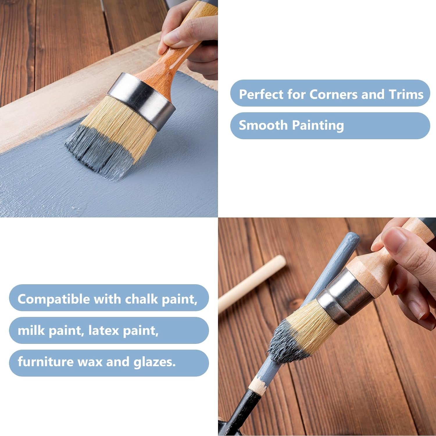 Chalk Paint Brush, Wax Paint Brush Set 3 Pack, round Paint Brushes Use with All Paints, Natural Bristle Brushes for Painting or Waxing, Home Decor, DIY Art Crafts