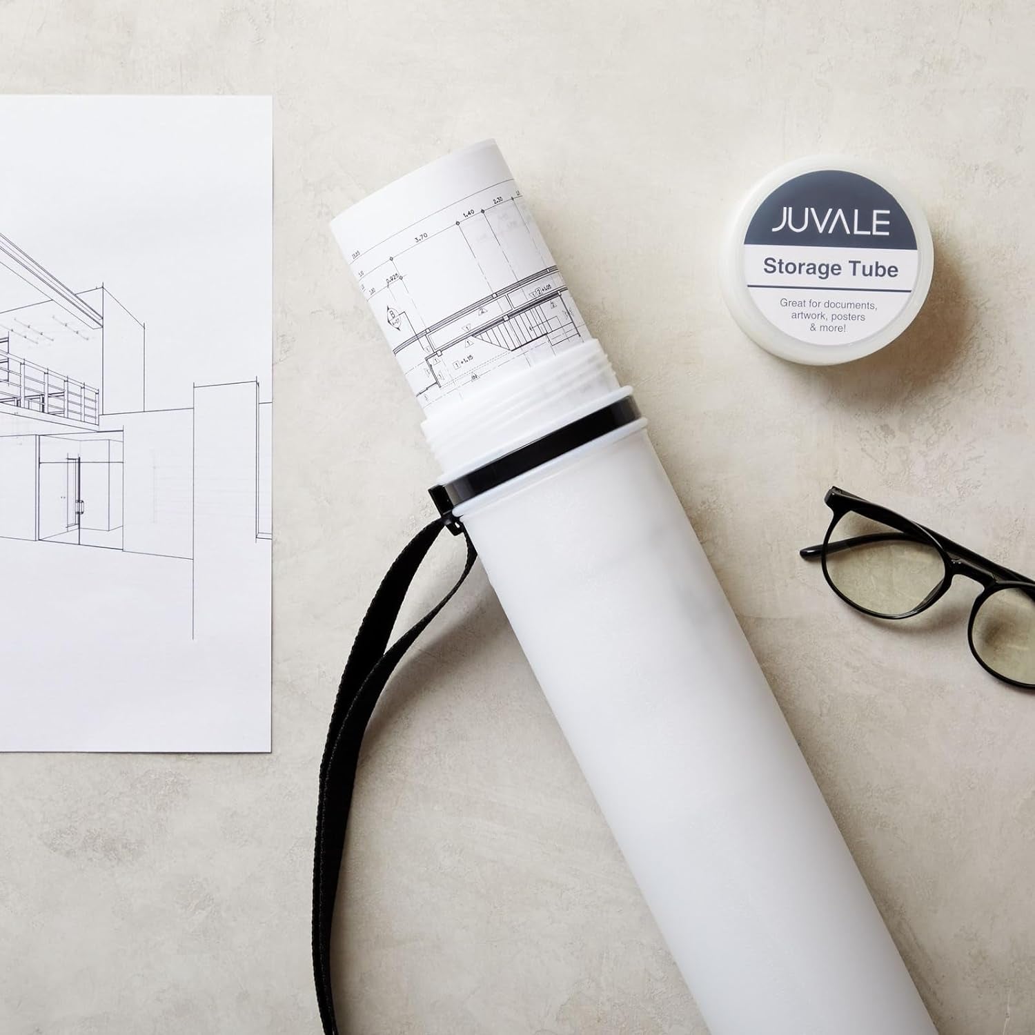 Expandable Poster Tube with Strap for Posters, Documents, Artwork, Blueprint Storage, Carrying Case for Architects, Teachers, Students, Artists (White, 24 to 40 Inches)