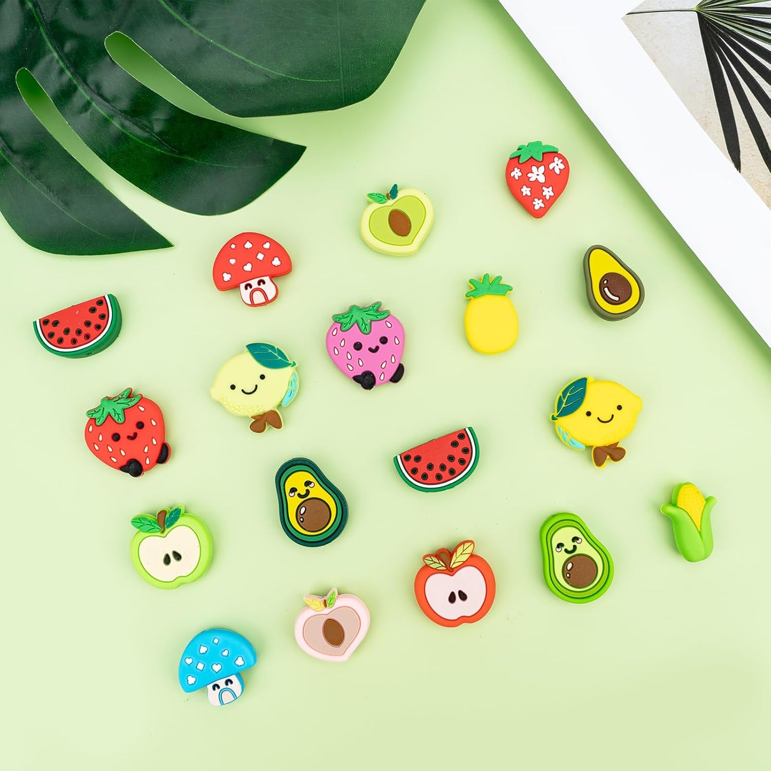 Silicone Focal Beads for Pens Characters Silicone Accessory Kit 18 Pcs Colorful Fruit Silicone Beads for Keychain Making Bracelet Necklace Handmade Crafts