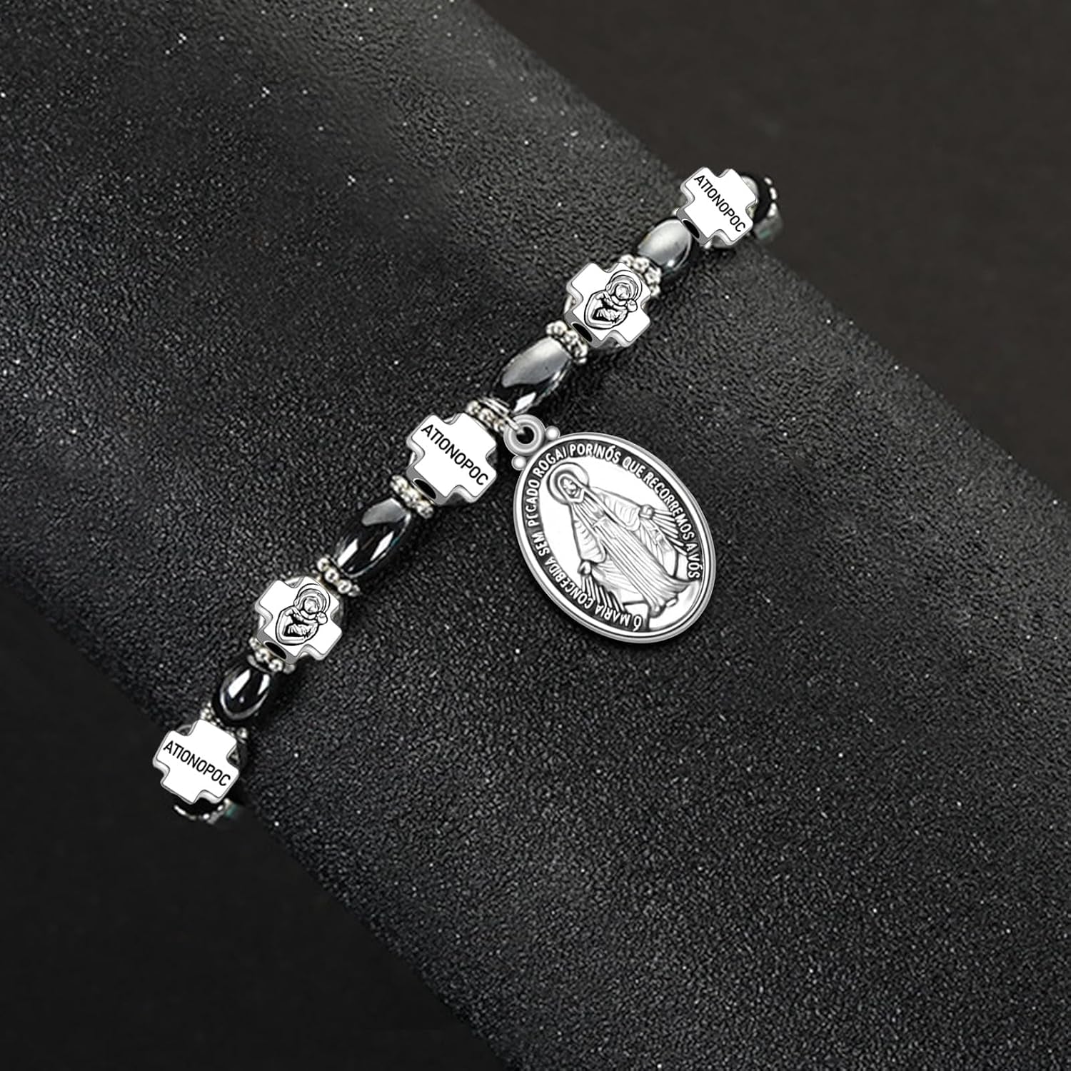 60Pcs Our Lady Miraculous Medal Floral Rosary Centerpiece Cross Jesus Virgin Mary Catholic Alloy Crucifix Charms for DIY Jewelry Making 12Mmx20Mm(A585)