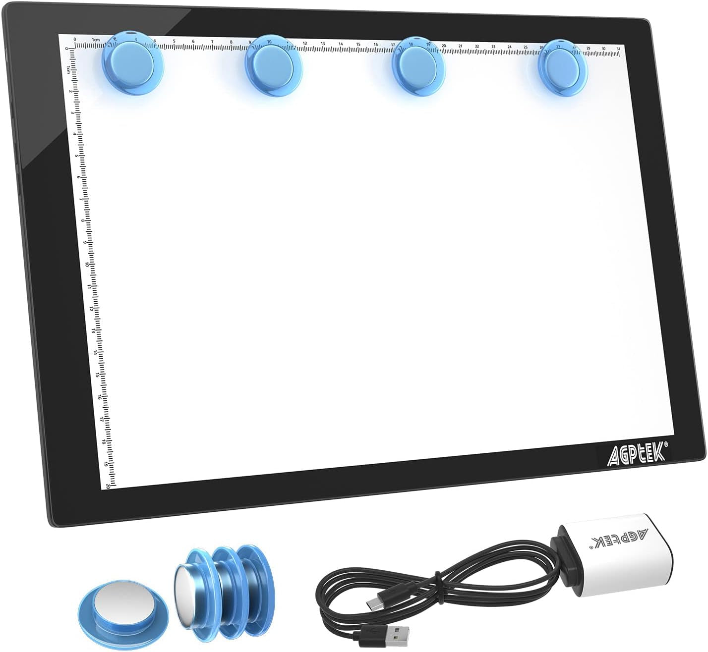 Magnetic A4 LED Artcraft Tracing Light Pad 4 Light Box Ultra-Thin Physical Buttons Control with Memory Function USB Powered Pad Animation,Sketching,Designing,Stencilling X-Ray Viewing W/USB Adapter