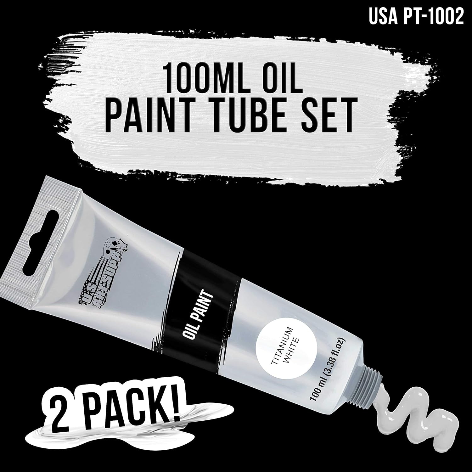 Artists Oil Color Paint, Titanium White, 2 Extra-Large 100Ml Tubes - Professional Grade, Excellent Tinting Strength, Mixable - Portrait Painting, Canvas, Wood Media - Student, Beginner