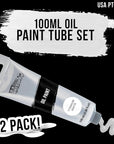 Artists Oil Color Paint, Titanium White, 2 Extra-Large 100Ml Tubes - Professional Grade, Excellent Tinting Strength, Mixable - Portrait Painting, Canvas, Wood Media - Student, Beginner